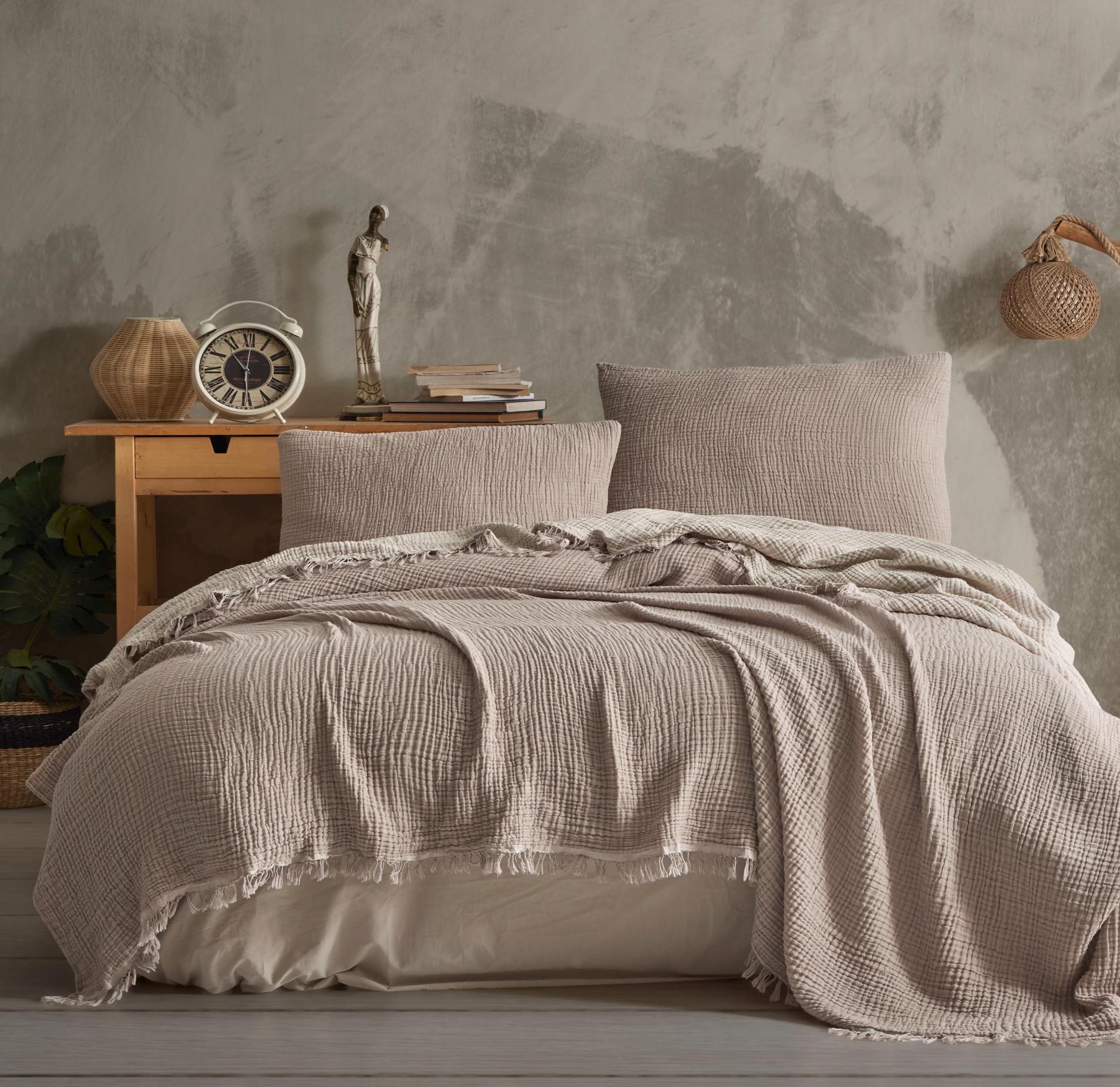 Organic Muslin Bedspread: Crinkled Cotton Breathable Blanket