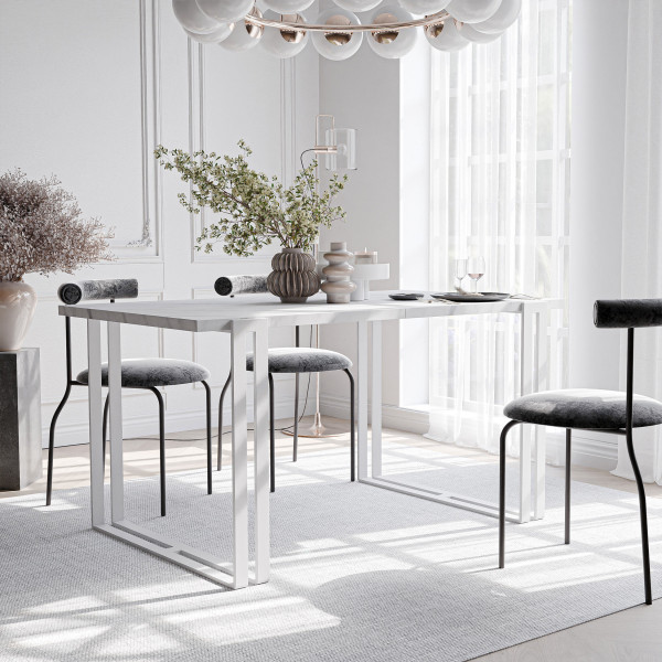 Stół rozkładany prostokątny HOLTE 120/220 cm - marmur bianco/białe nogi