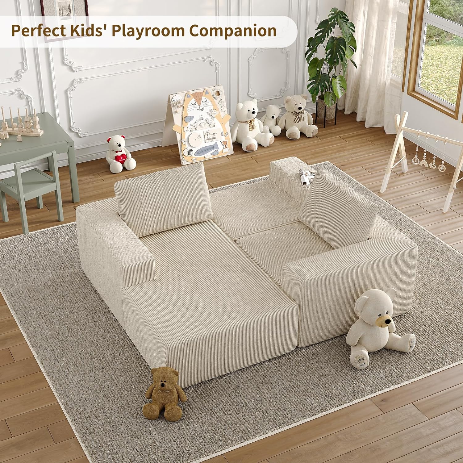 107 L-Shaped Boneless Couch, Cloud Modular Sectional Sofa with Chaise, Upholstered - No Assembly, Deep Seat, Soft Cushions & Backrest, for Living Room, Beige