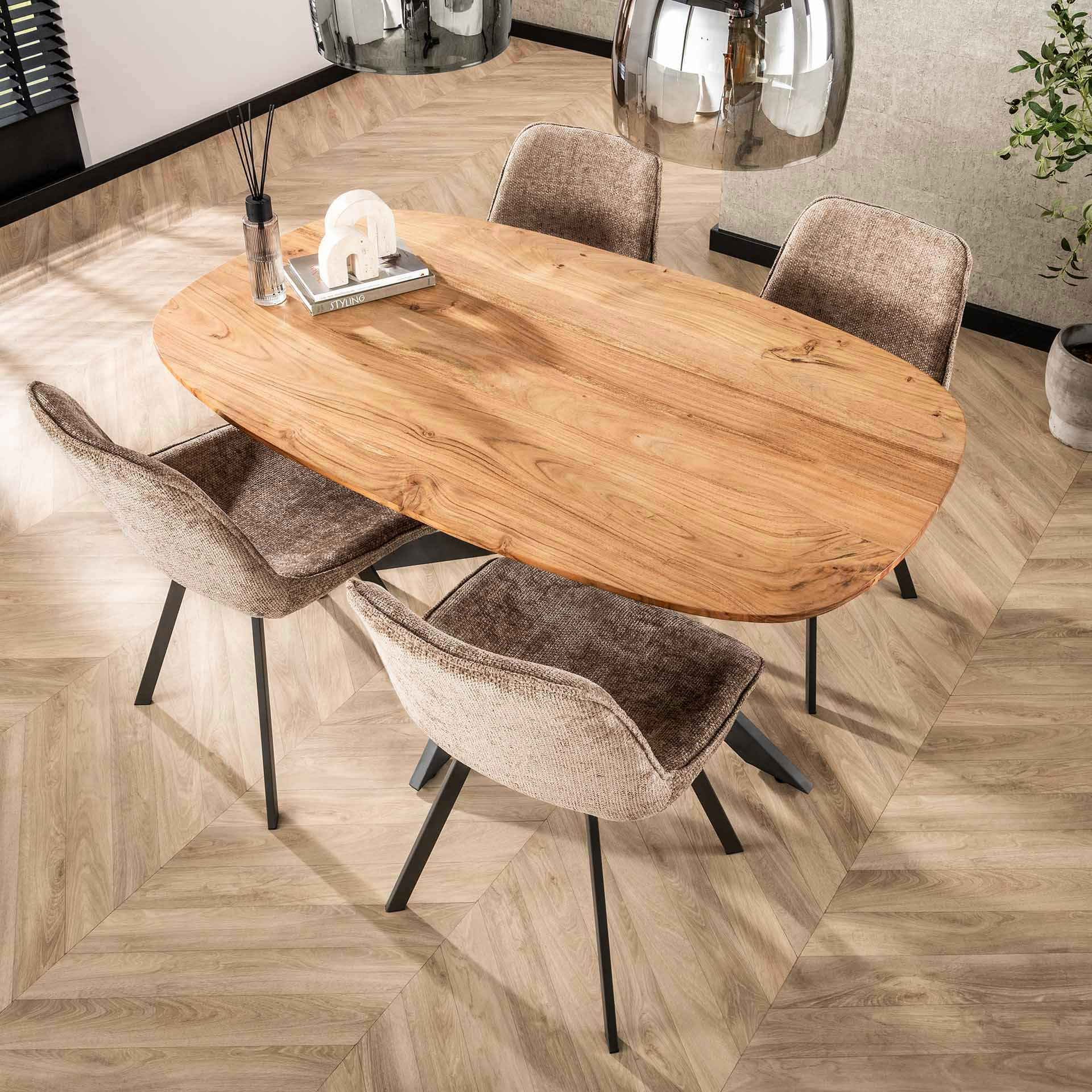 Table pied central avec plateau en bois d'acacia 150 cm MELBOURNE