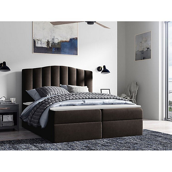 Lit continental Baltimore 153, Unique, Marron, Tissu, Disponible