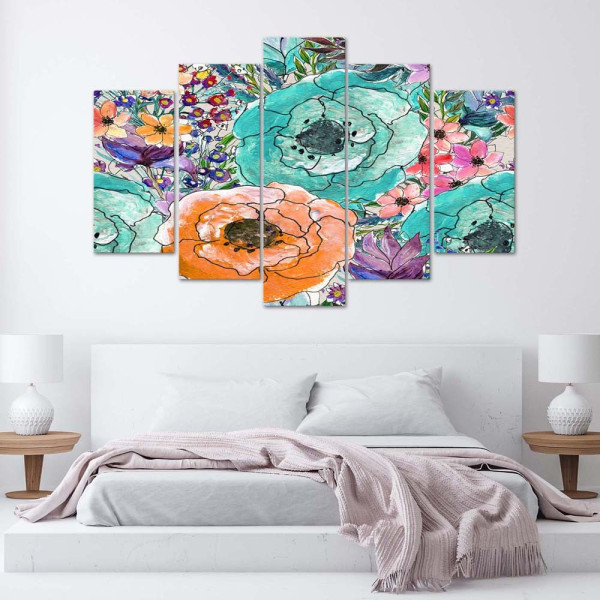 Feeby Obraz 5 częściowy Kompozyja z kwiatów 100x70