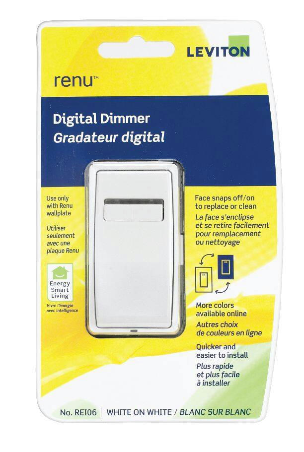 Leviton REL06-742 Renu Single Pole and 3-Way LED & CFL Digital Dimmer, Wallplate Not Included, White