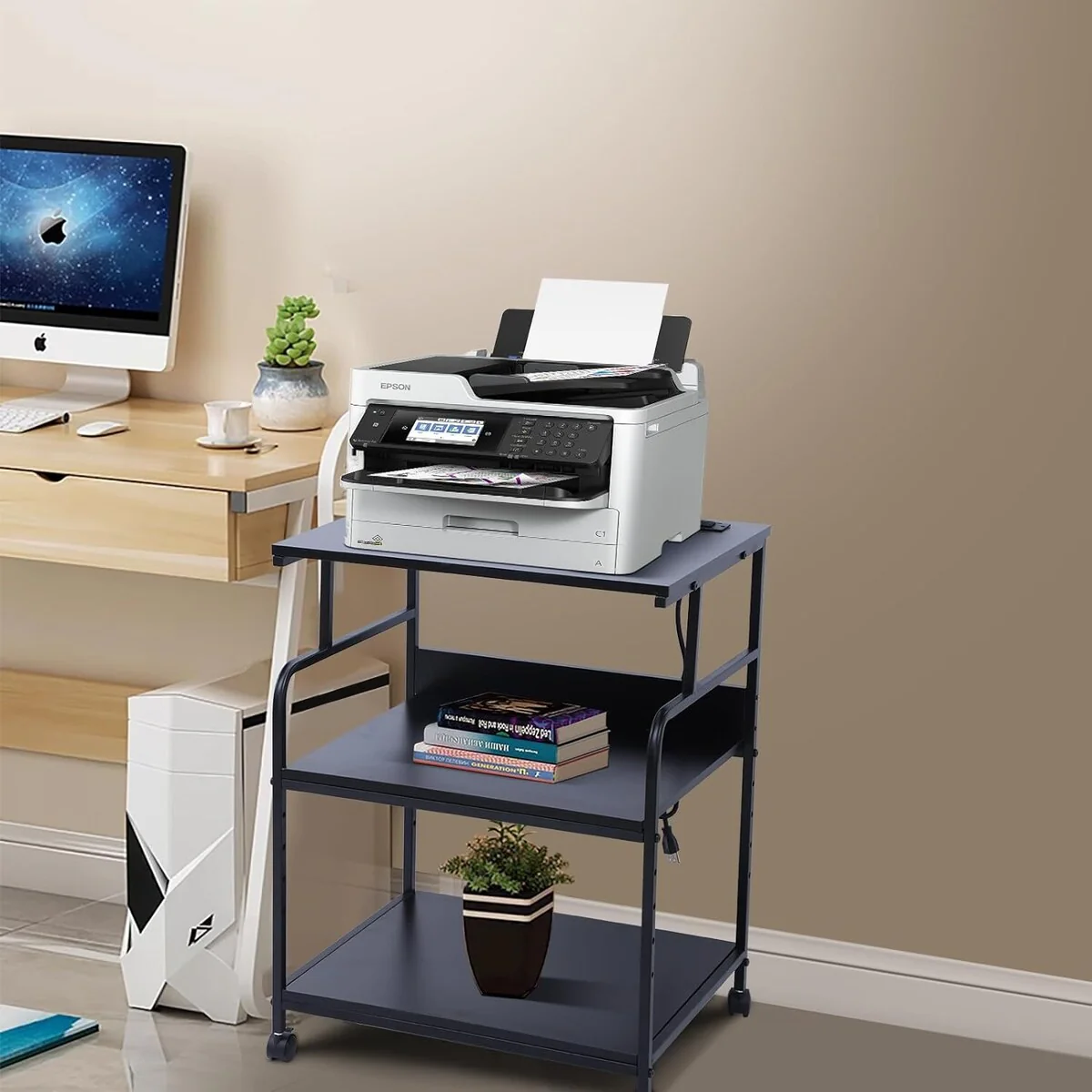 Printer Stand, Large Printer Table, Printer Stand with Storage, Printer Cart, 23.4” x19.1” x 31.5”, Power Hub Included