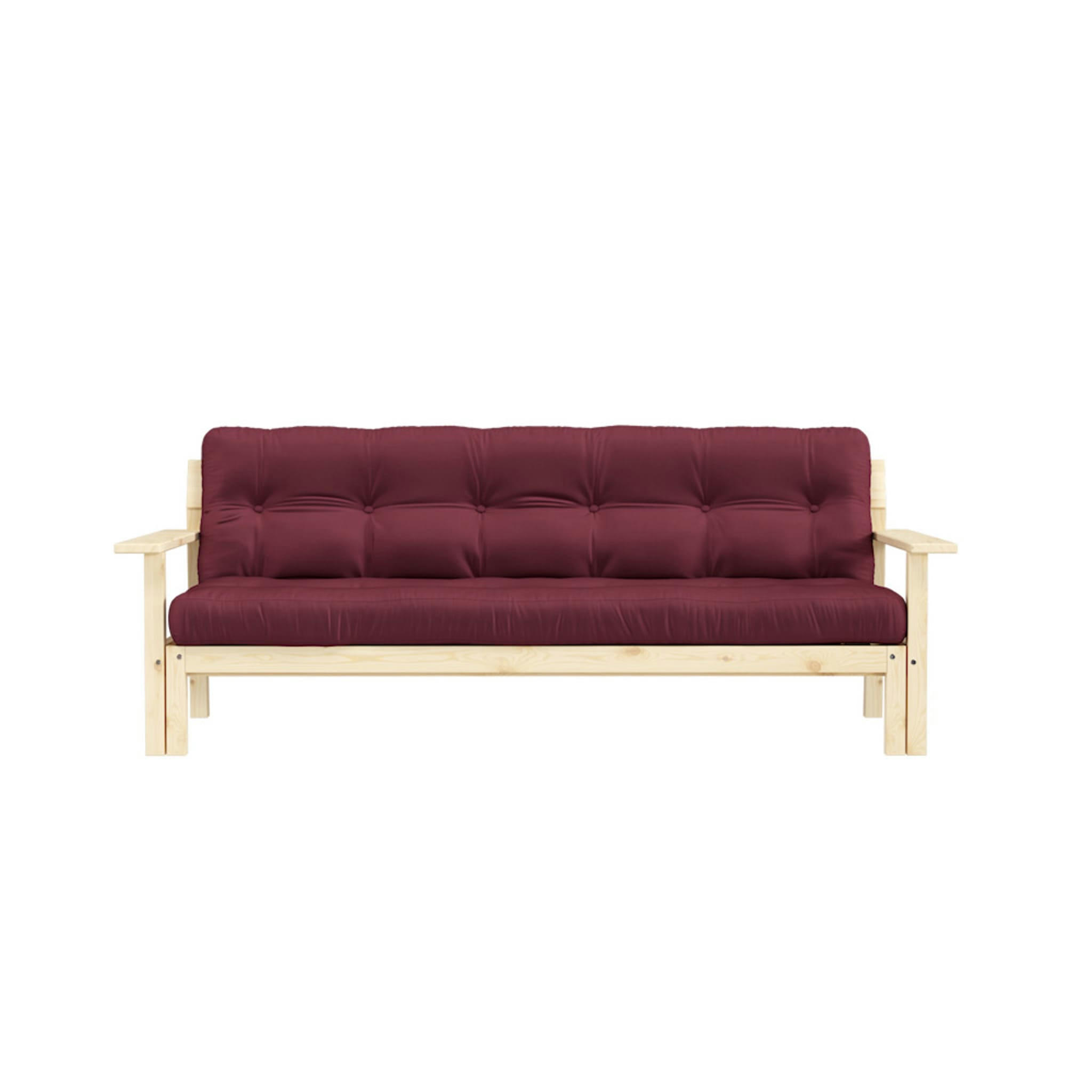 - Canapé convertible en pin massif avec futon bordeaux 2 places