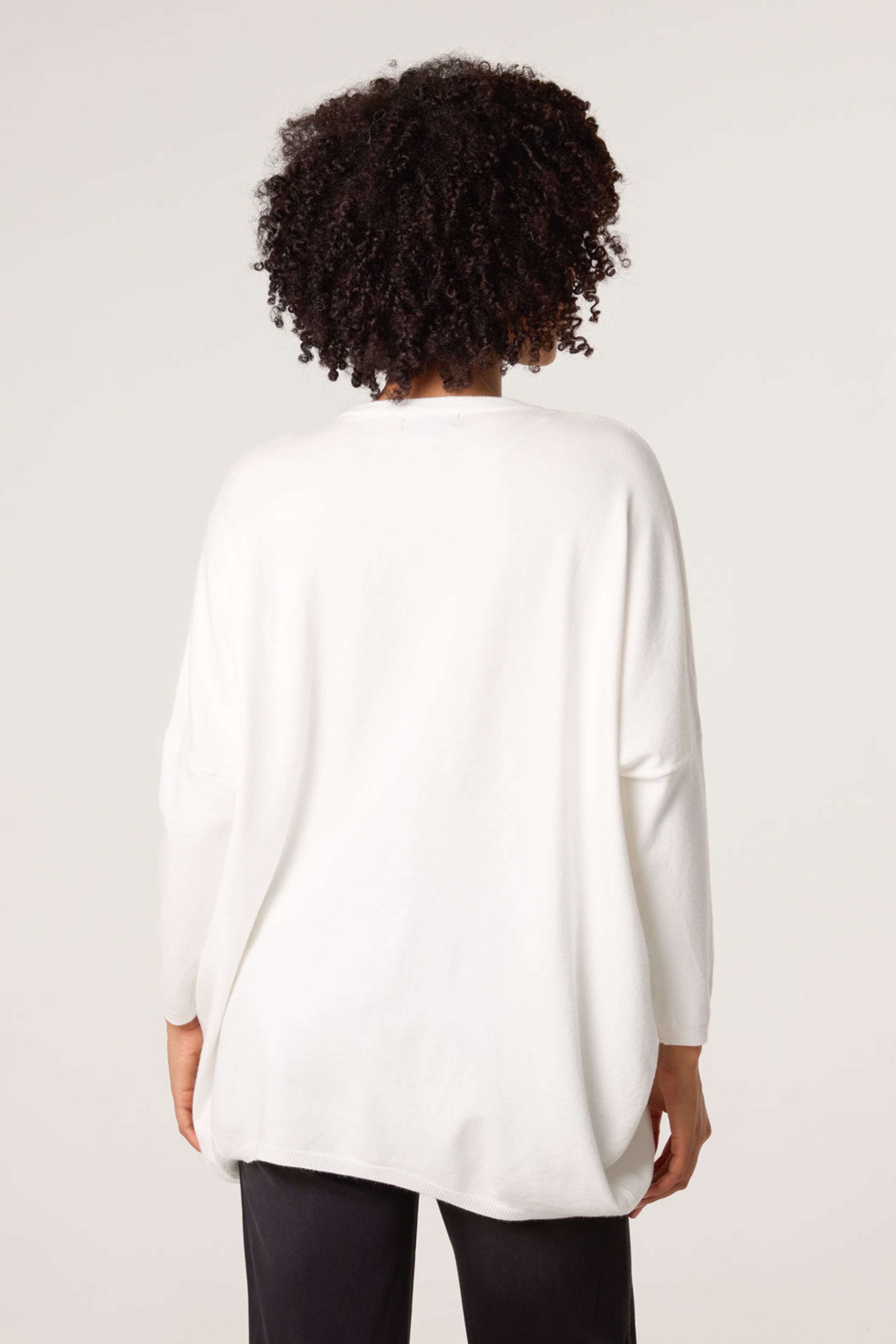 Blue Vanilla White Embroidered Round Neck Jumper