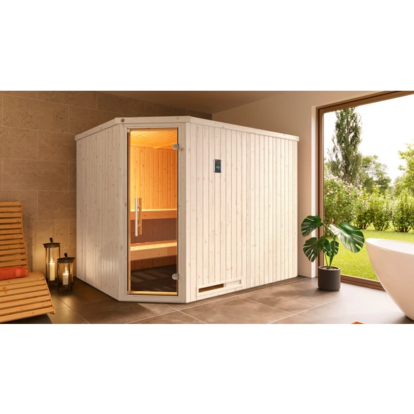 Ecksauna »VARBERG 4«, 6 Personen, inkl. 9 kW Ofen mit externer Steuerung