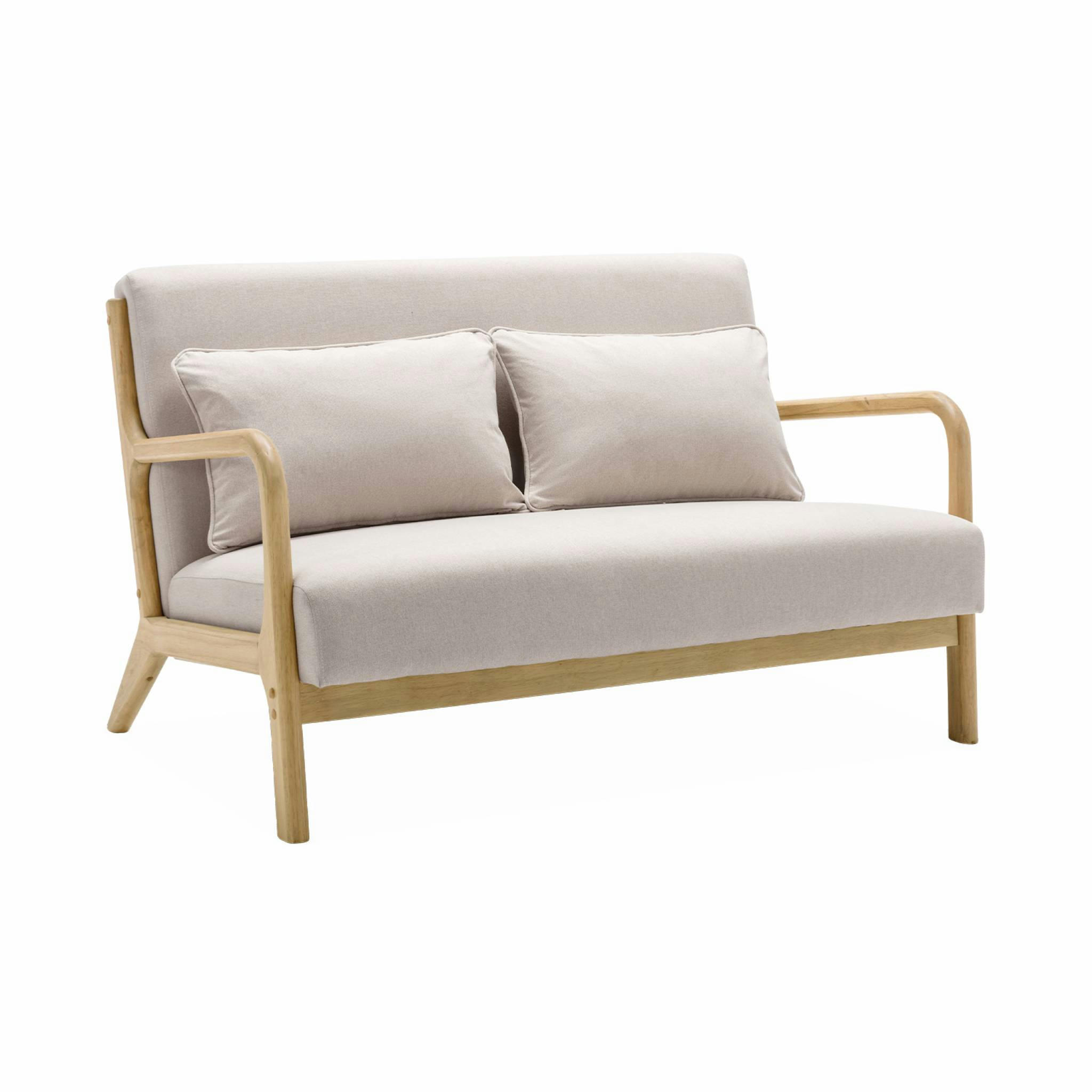 LORENS - Banquette scandinave bois et tissu beige