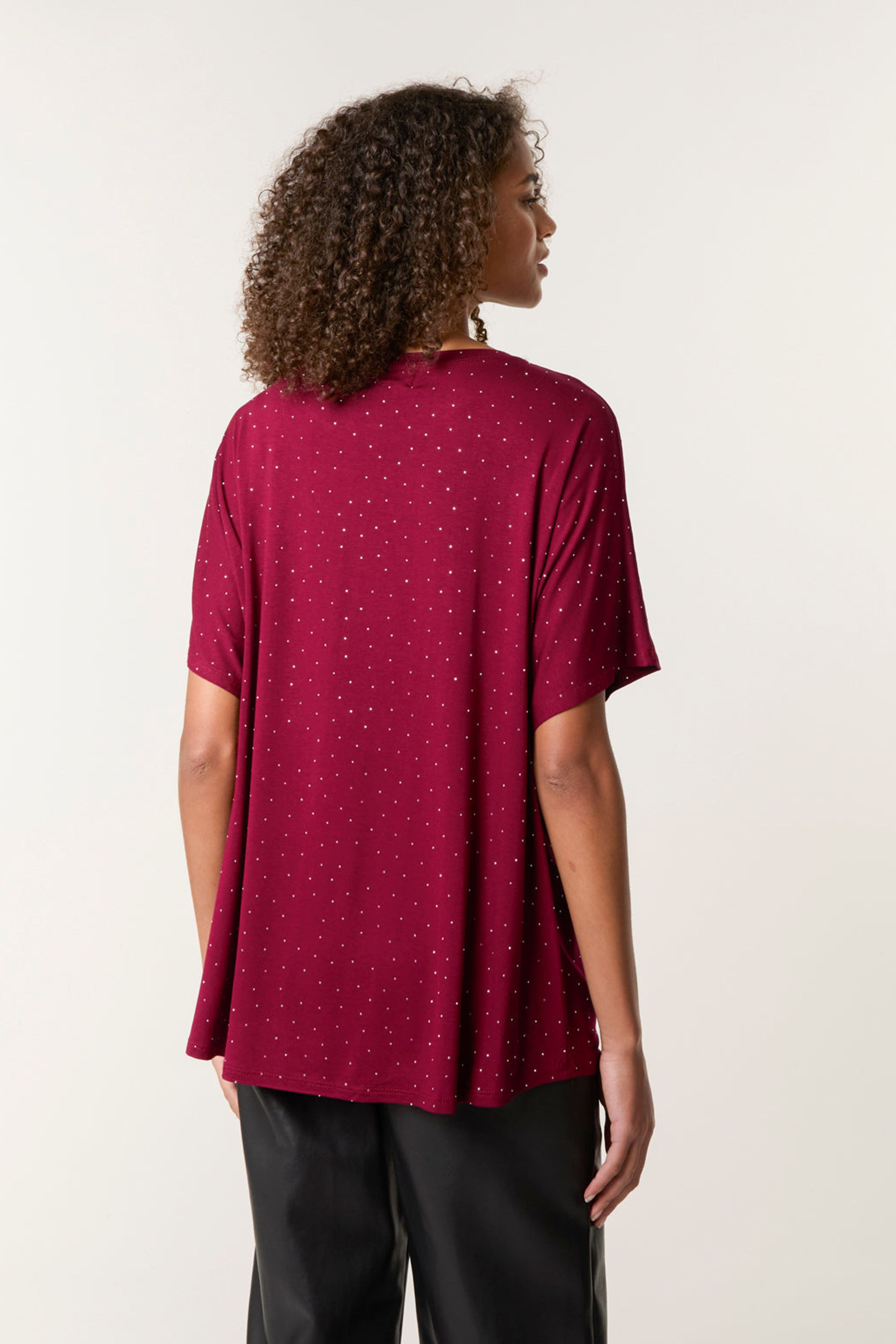 Blue Vanilla Dark Red Stud Detail Round Neck T-shirt