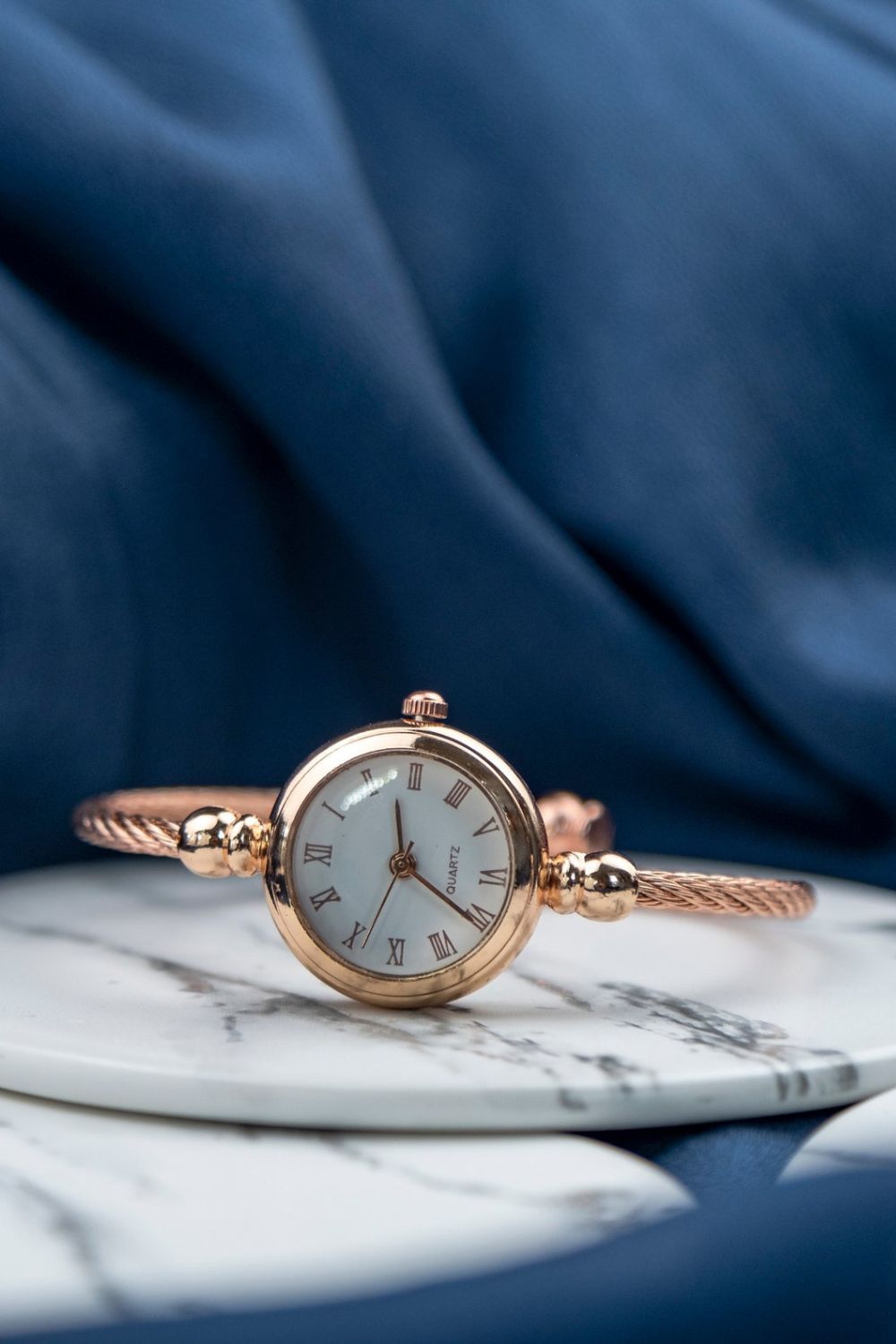 The Colourful Aura Rose Gold Stainless Steel Roman White Dial Bangle Adjustable Bracelet Watch