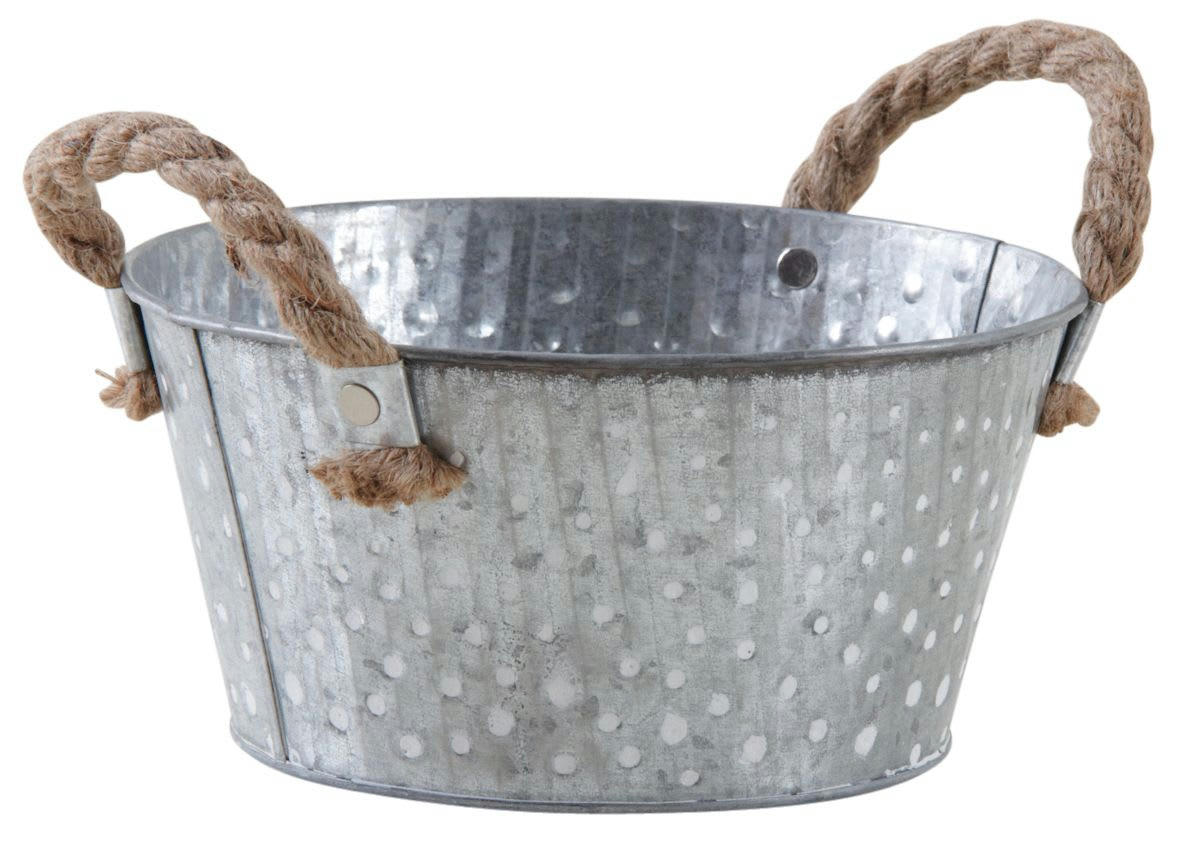 - Corbeille métal à pois blanc avec anses