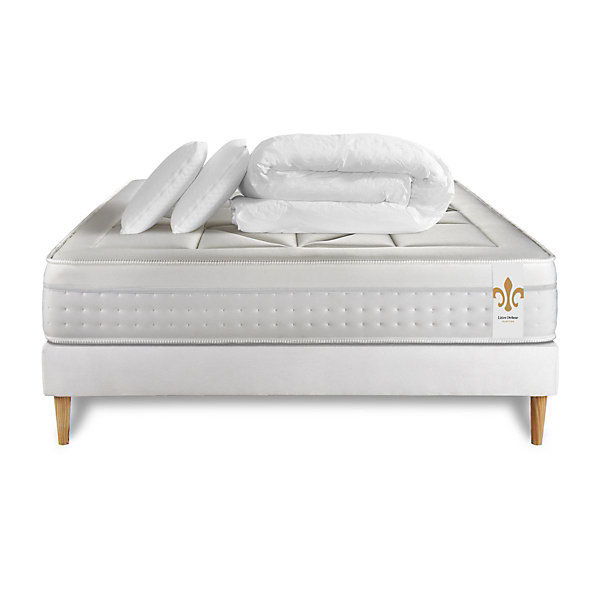 Pack sommier kit matelasRessorts ensachés et mémoire de forme avec couette et oreillers