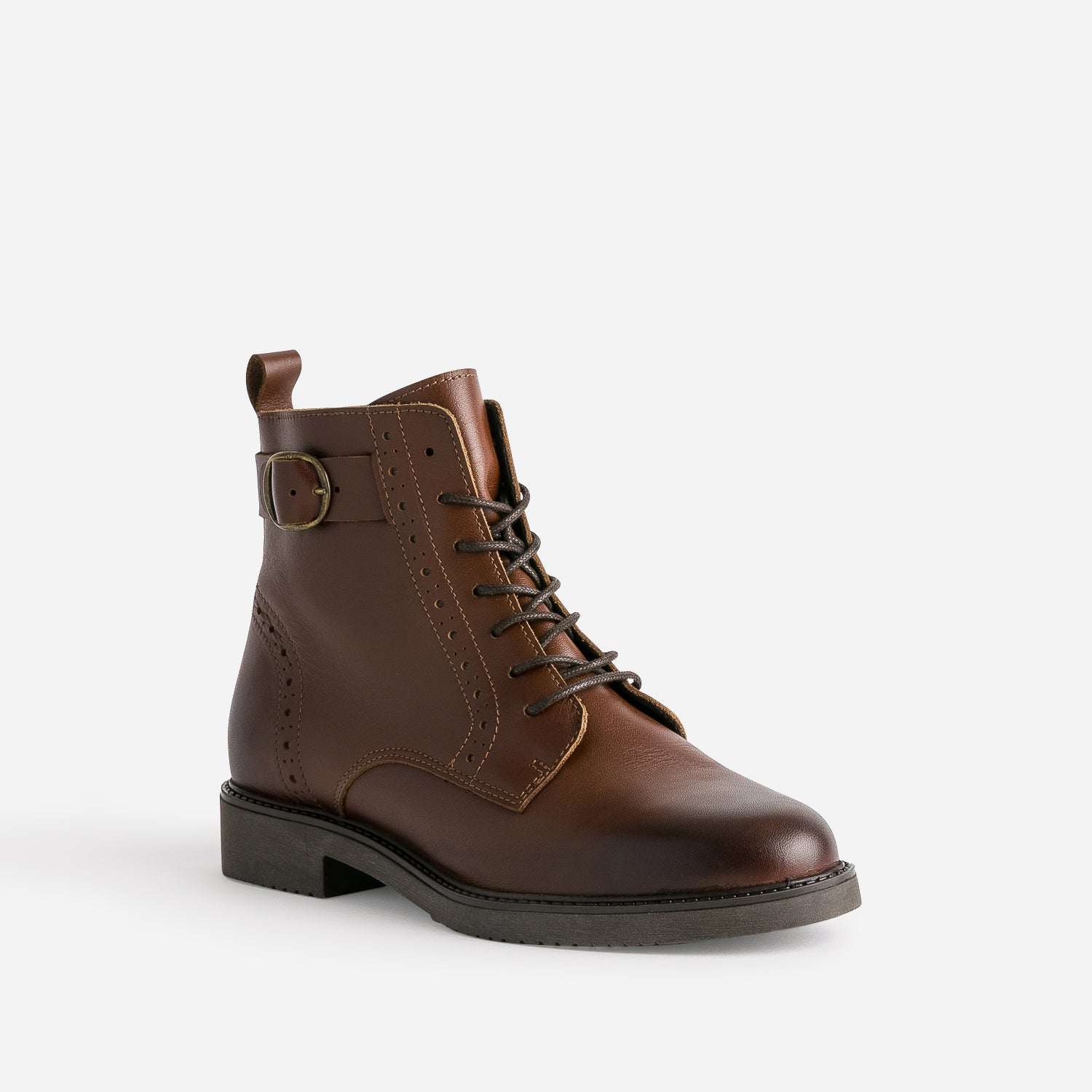 Bottine cognac cuir détails perforés