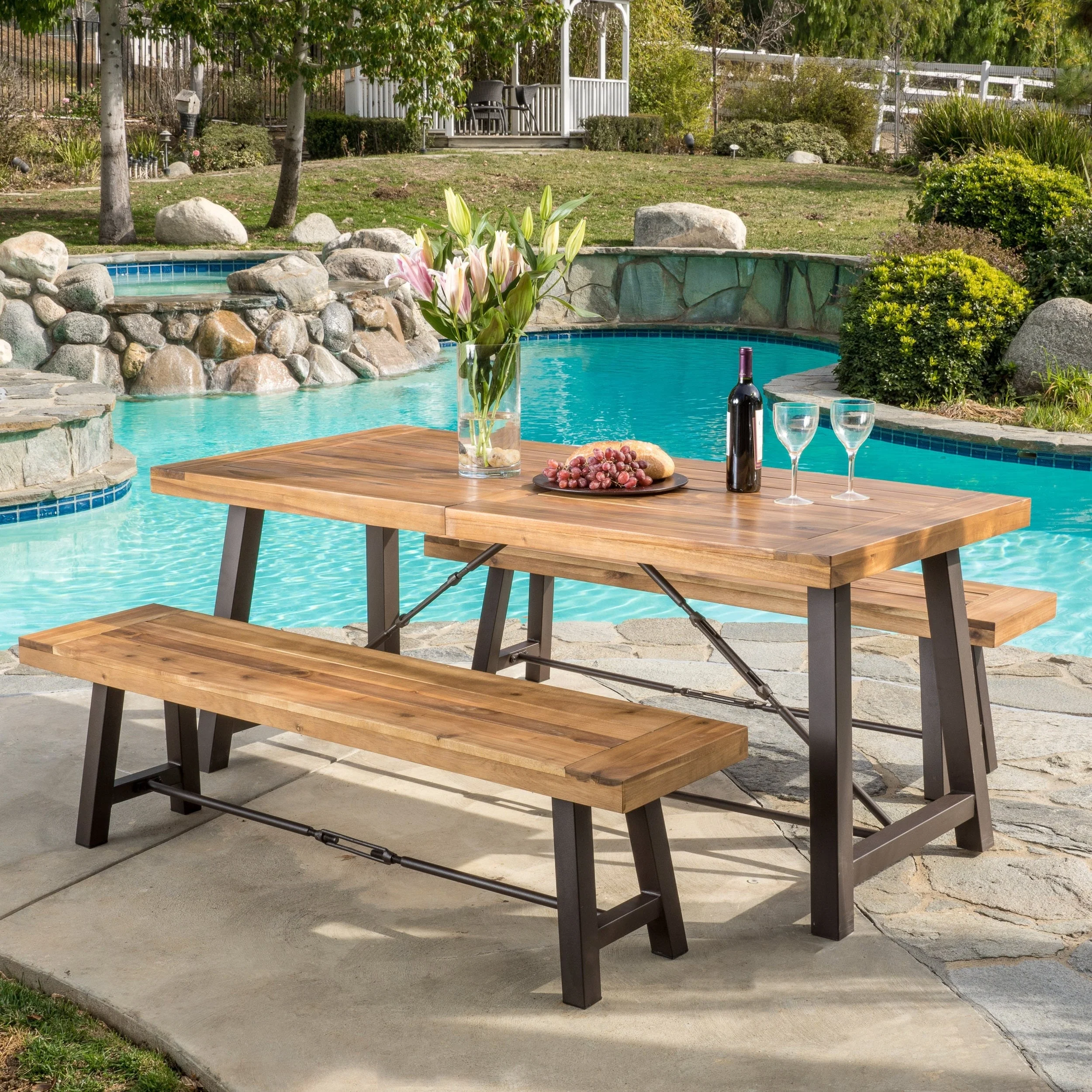 Puerto Acacia Wood 3-piece Picnic Dining Set by Christopher Knight Home