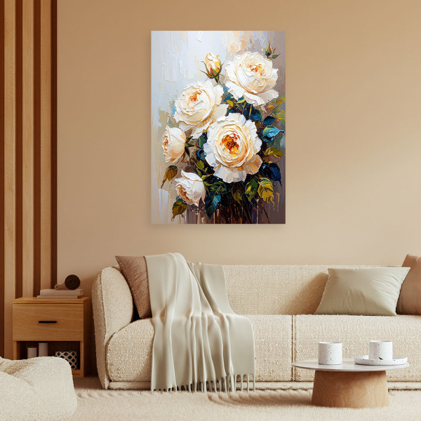 Feeby Obraz do salonu sypialni, Róże Białe Kwiaty Bukiet 40x60