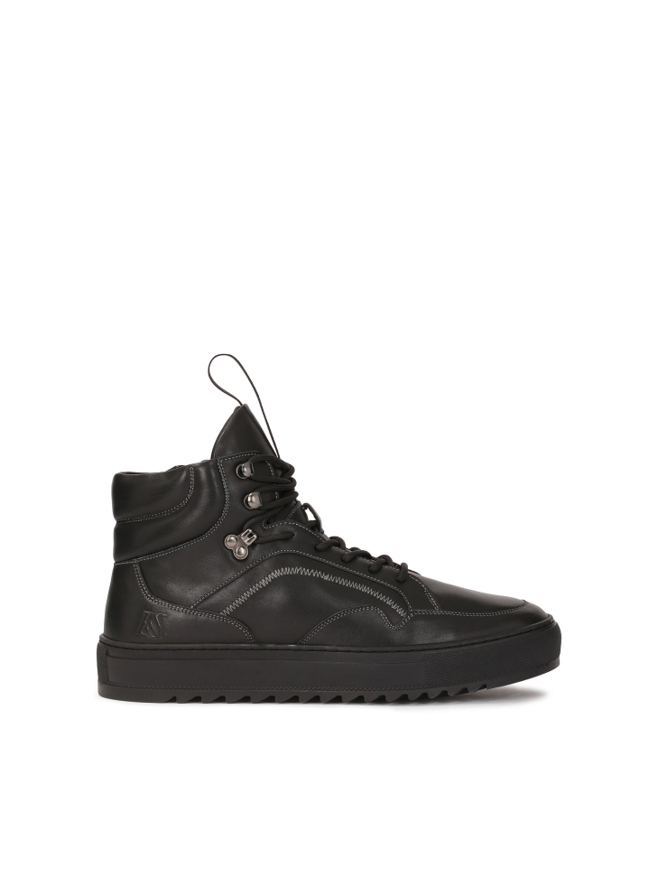 Leather black high sneakers