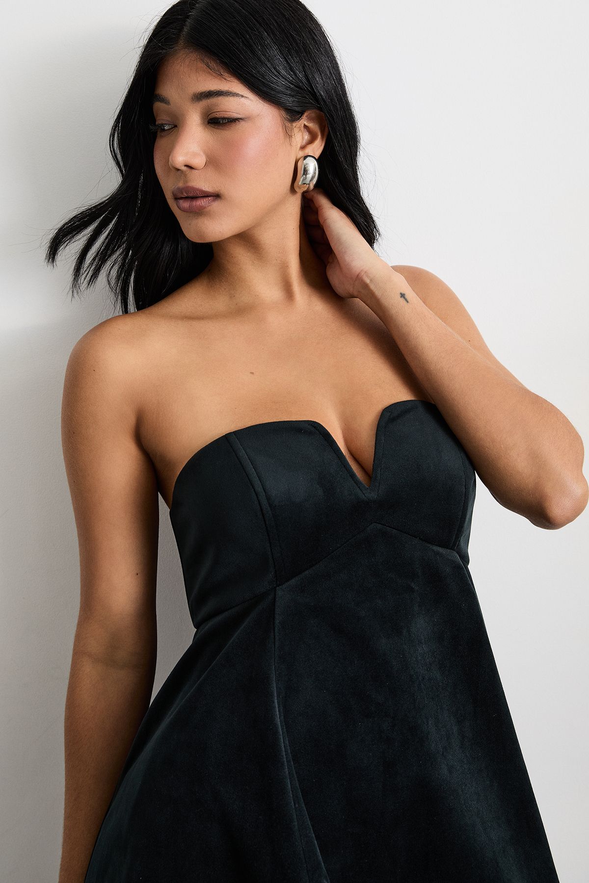 Warehouse Bonded Velvet Tailored Bustier Top