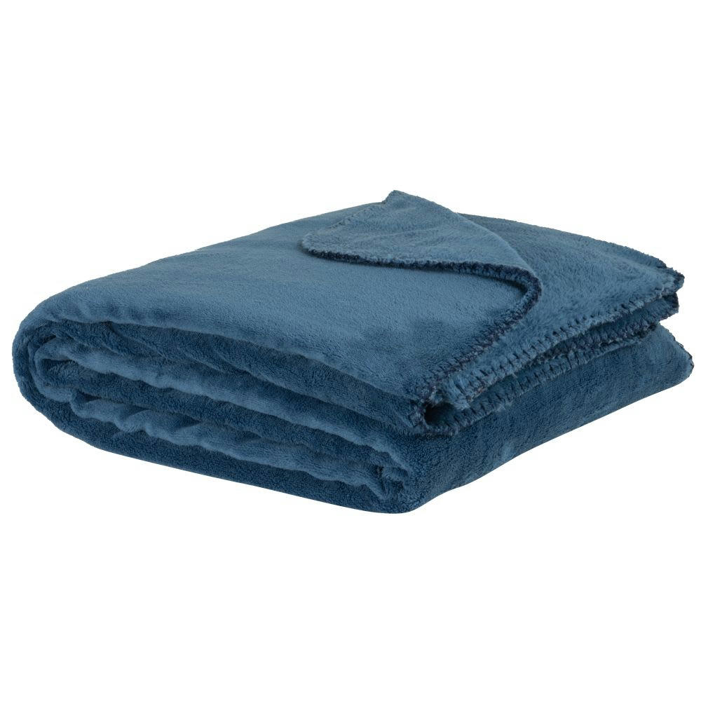 CHALEUR - Plaid en polyester recyclé bleu 150x230