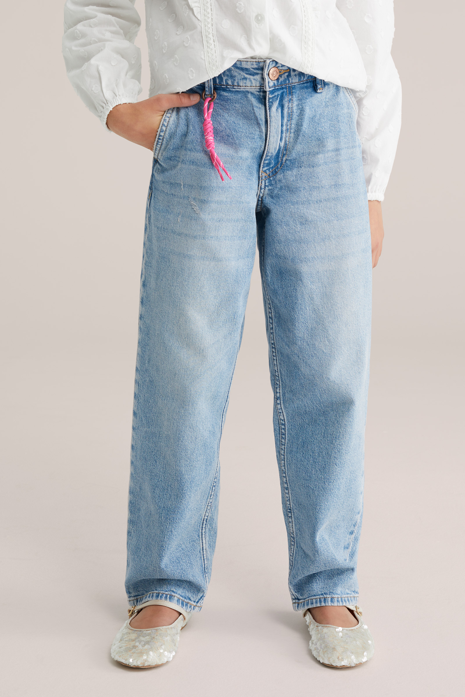 Meisjes loose fit jeans met sleutelhanger