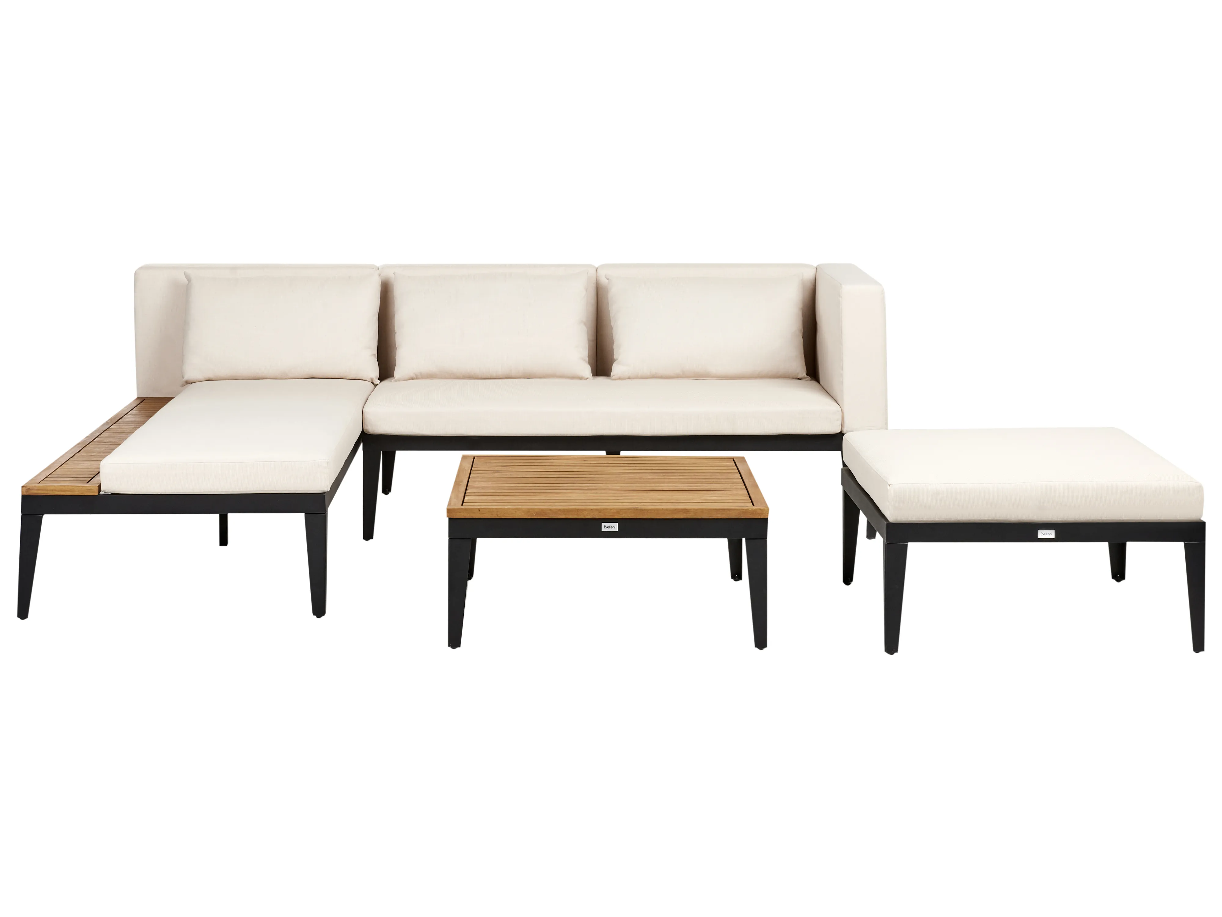 Garden Lounge Set with Table and Ottoman 3 Seater BRACCIANO Right Hand Certified Acacia Wood Light Beige