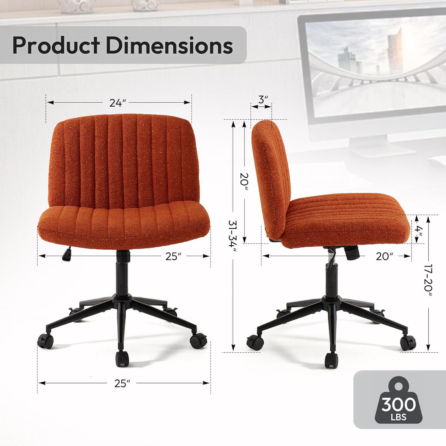 Dowinx Criss Cross Chair with Wheels, Preminum Fabric and Pocket Spring Cushion, Adjustable Swivel Wide Seat Computer Chair, Morden Design Vanity Chair Orange