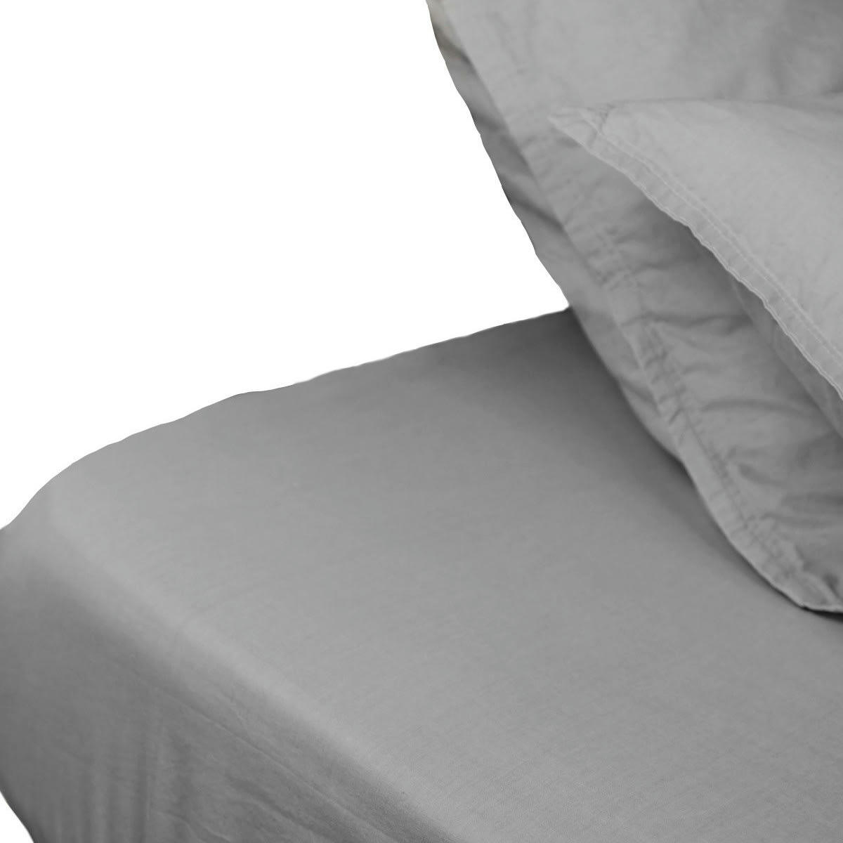 HOME WASHED - Drap housse en percale lavée bonnet 30 cm  gris perle 140x190 cm