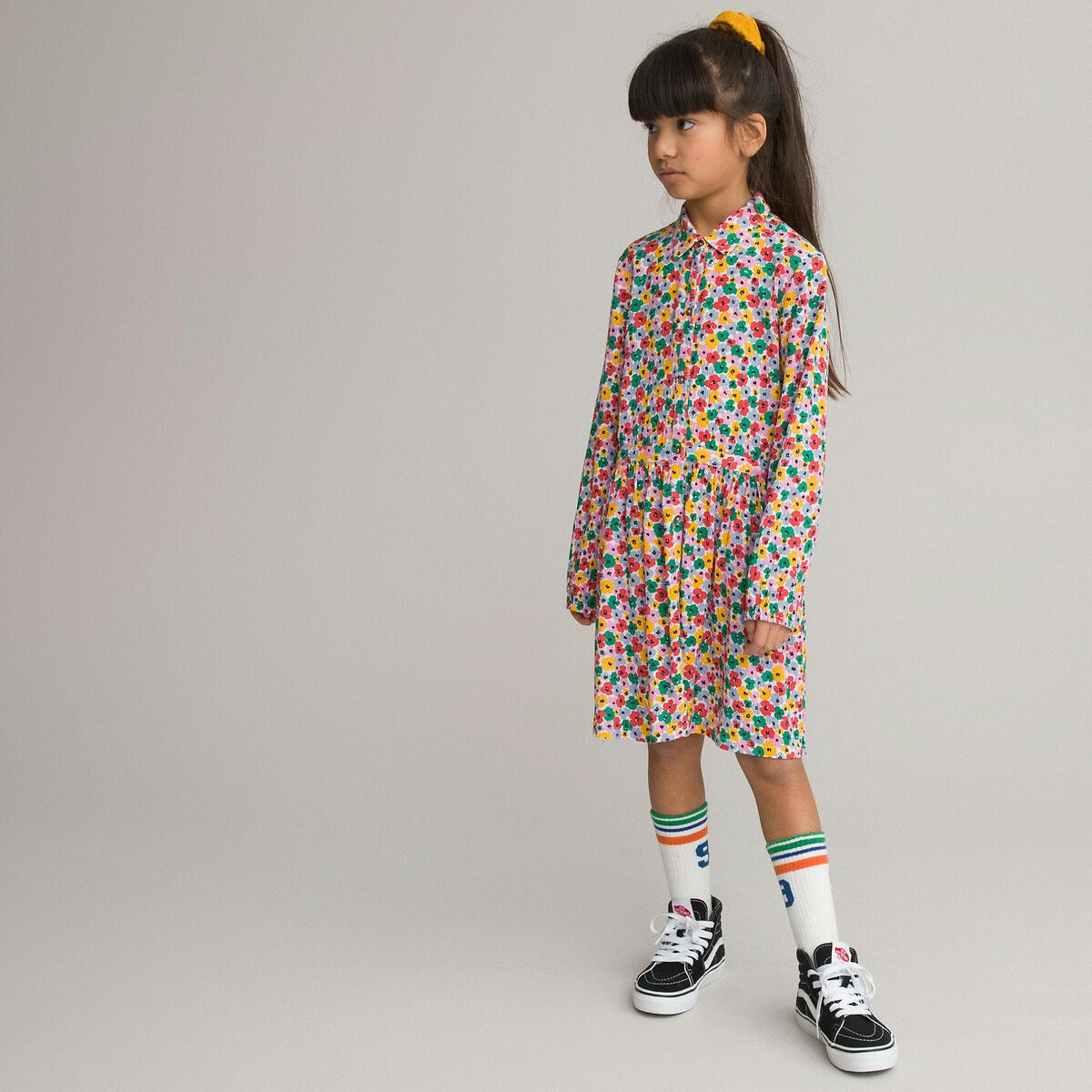 Robe manches longues, imprimé fleurs multicolores
