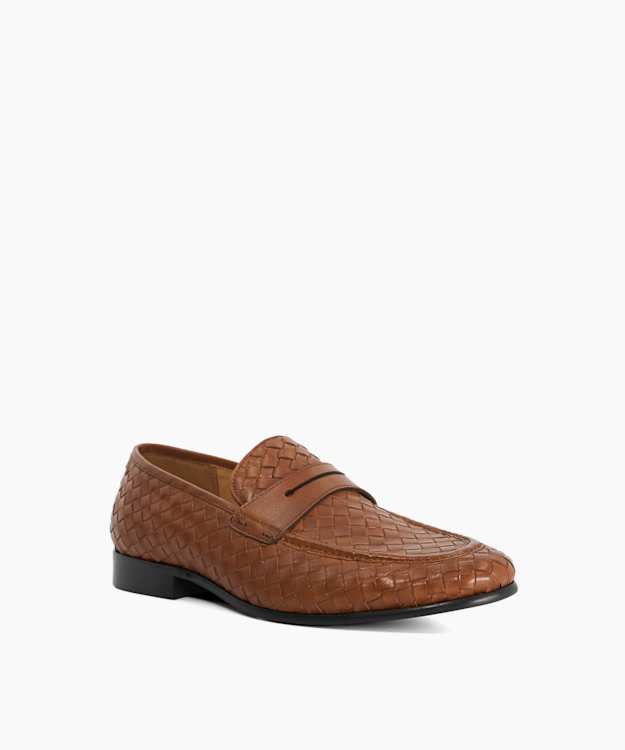 Salaman Tan - Woven Leather Pointed Toe Loafers