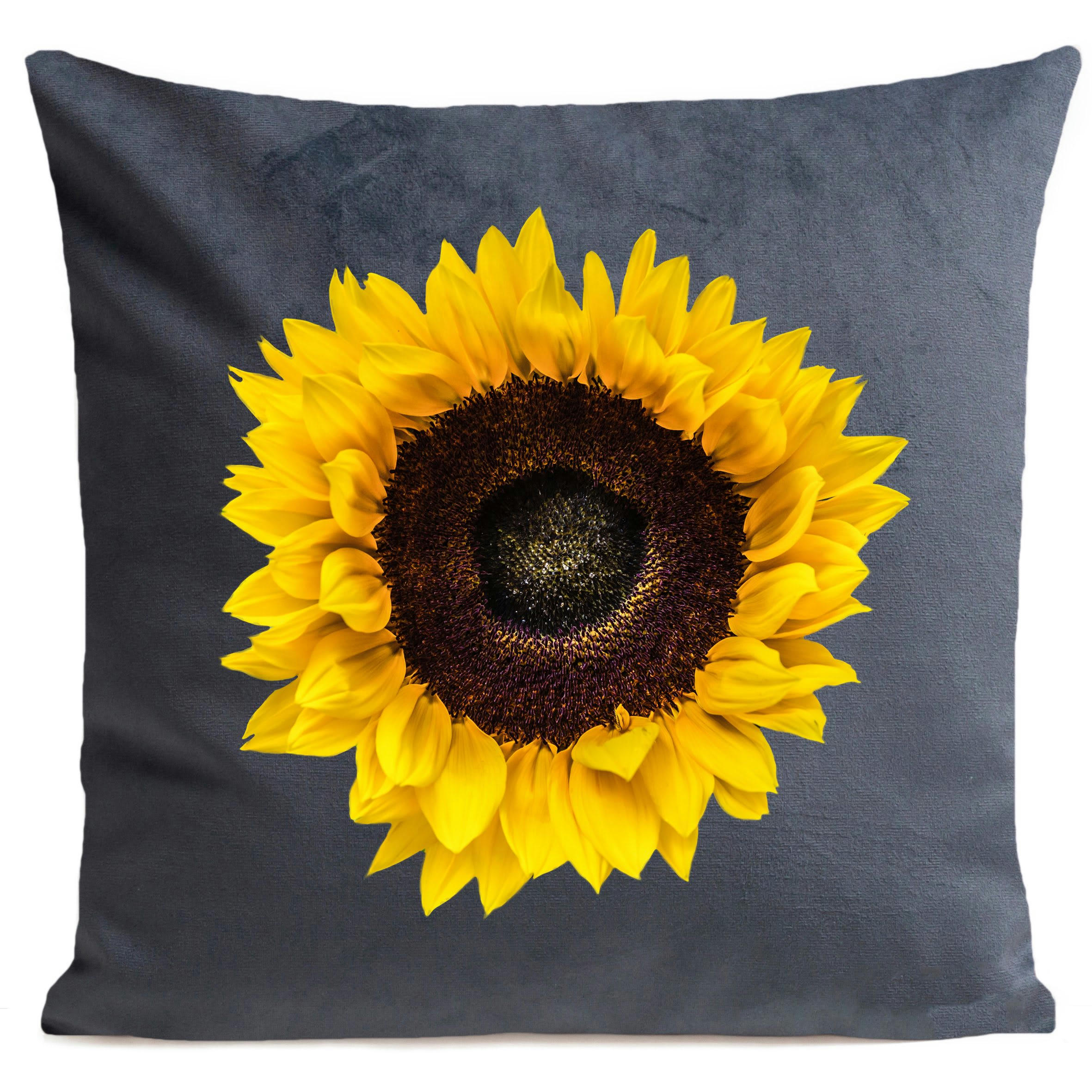 - Coussin floral tournesol gris suédine 40x40cm