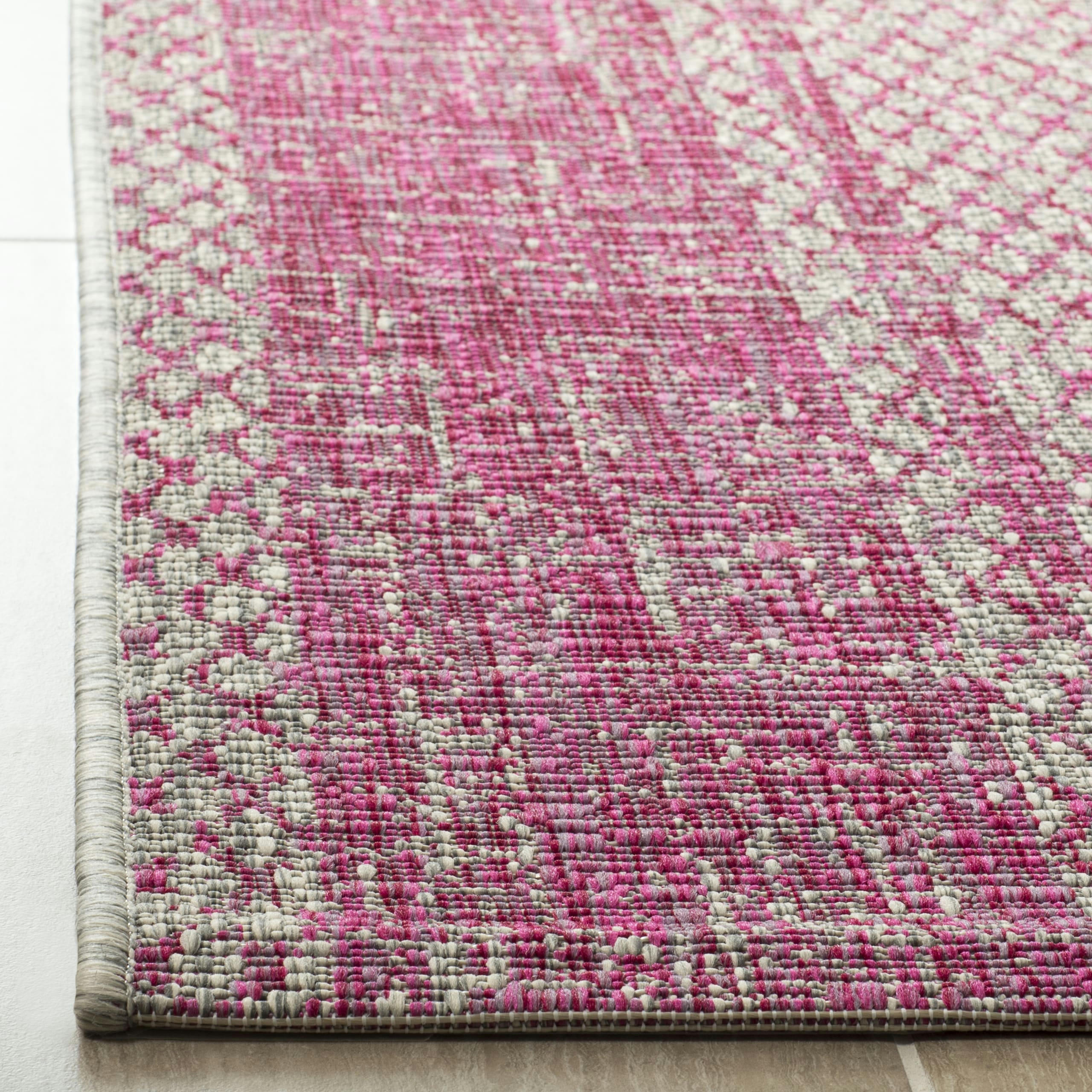 COURTYARD - Tapis interieur & exterieur en gris clair & fuchsia, 201 x 290 cm