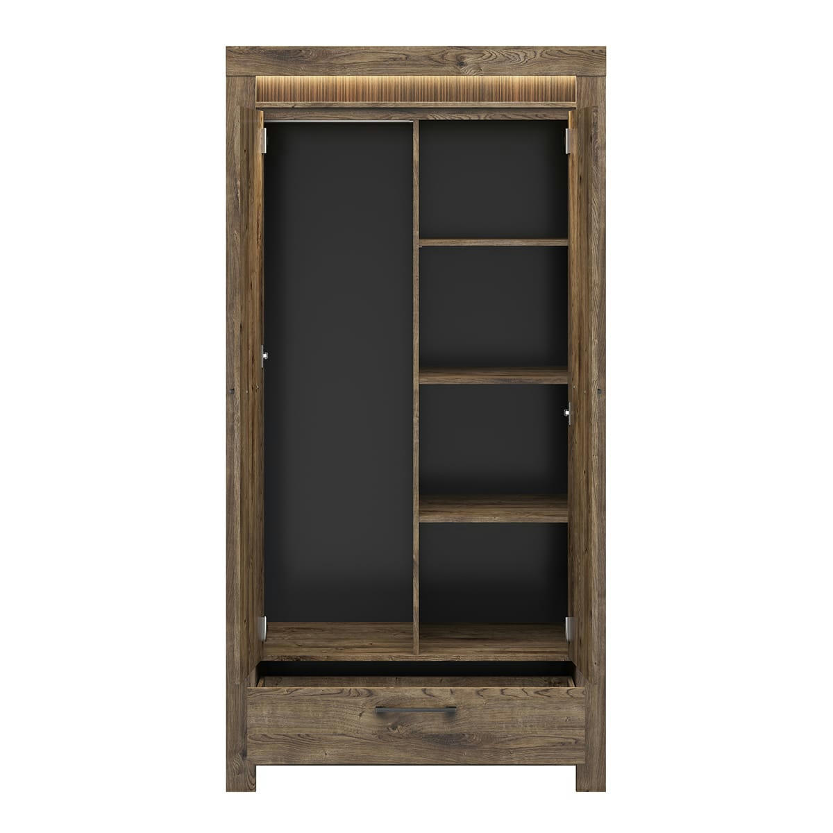 - Armoire 2 portes 1 tiroir LED inclus panneaux mdf naturel