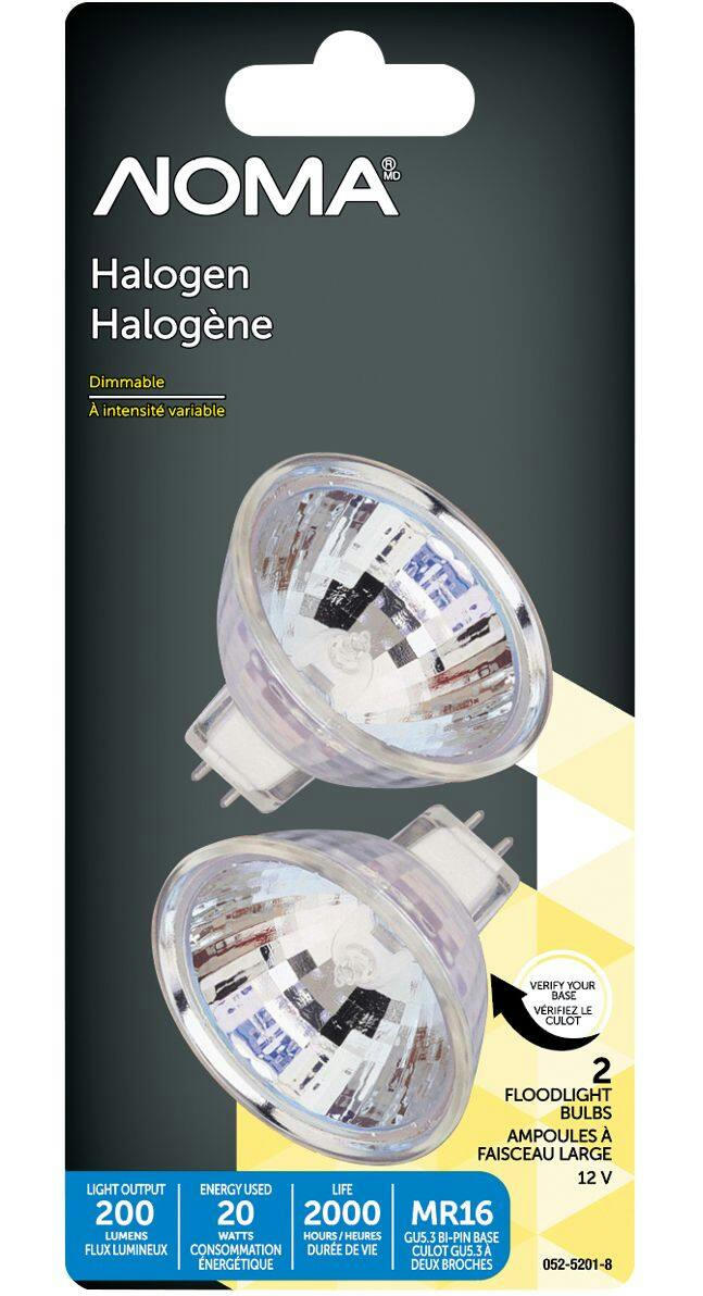 NOMA MR16 Base GU5.3 Bi-Pin Dimmable Flood Light Bulbs, 2700K, 200 Lumens, Soft White, 20W, 2-pk