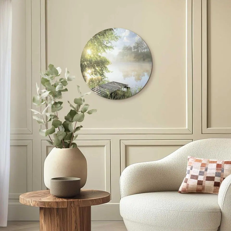 Glasschilderij Ochtend aan het water - &Oslash; 50 - Groen