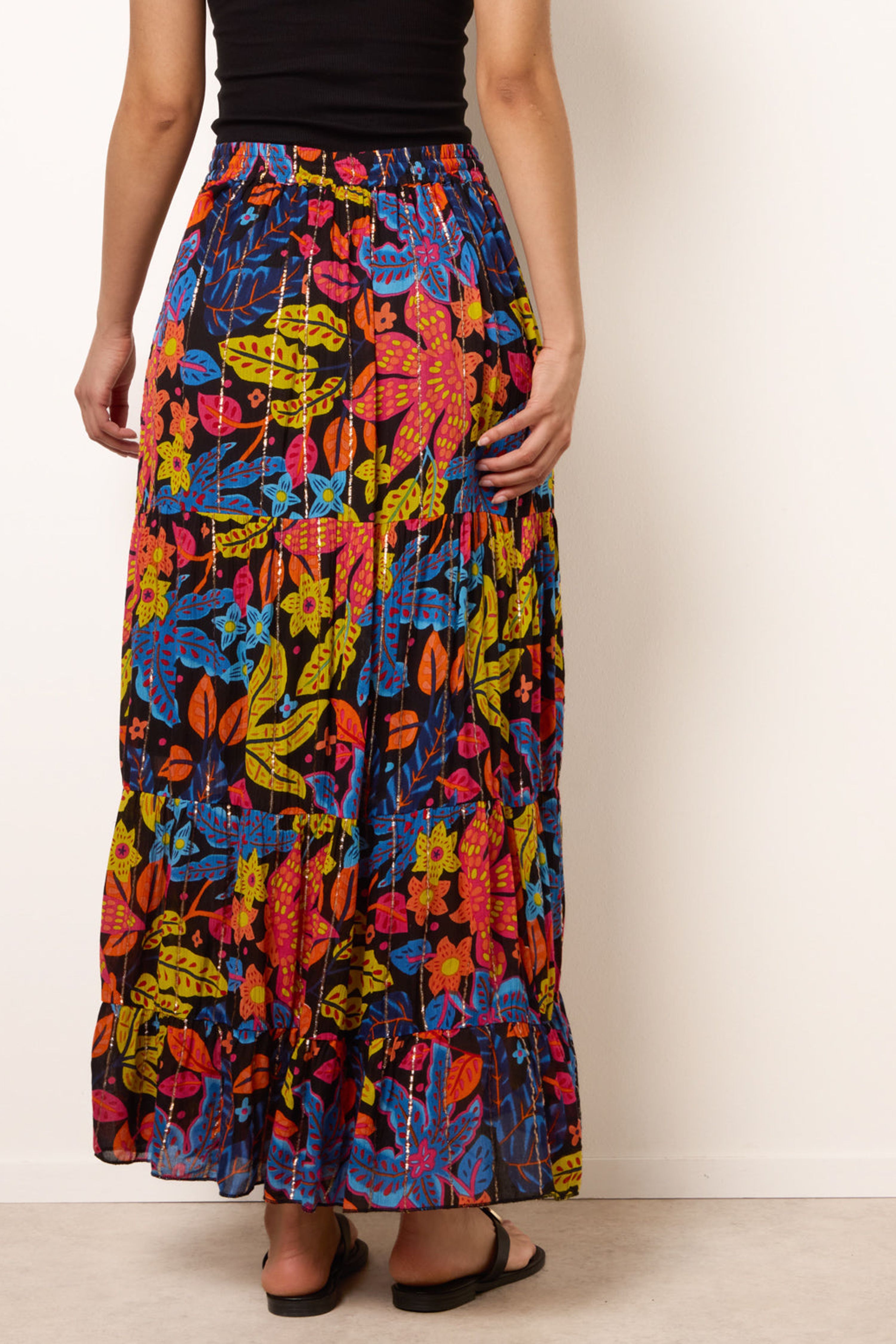 Blue Vanilla Black Tiered Bright Maxi Skirt