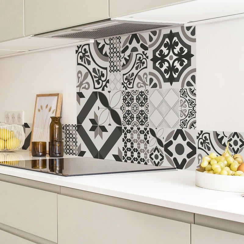 NAPLES TAUPE - Crédence cuisine Fond de hotte ALU L 60xH70cm Gris Carreaux