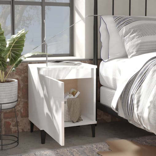 NNEVL Bed Cabinets with Metal Legs 2 pcs High Gloss White 40x30x50 cm