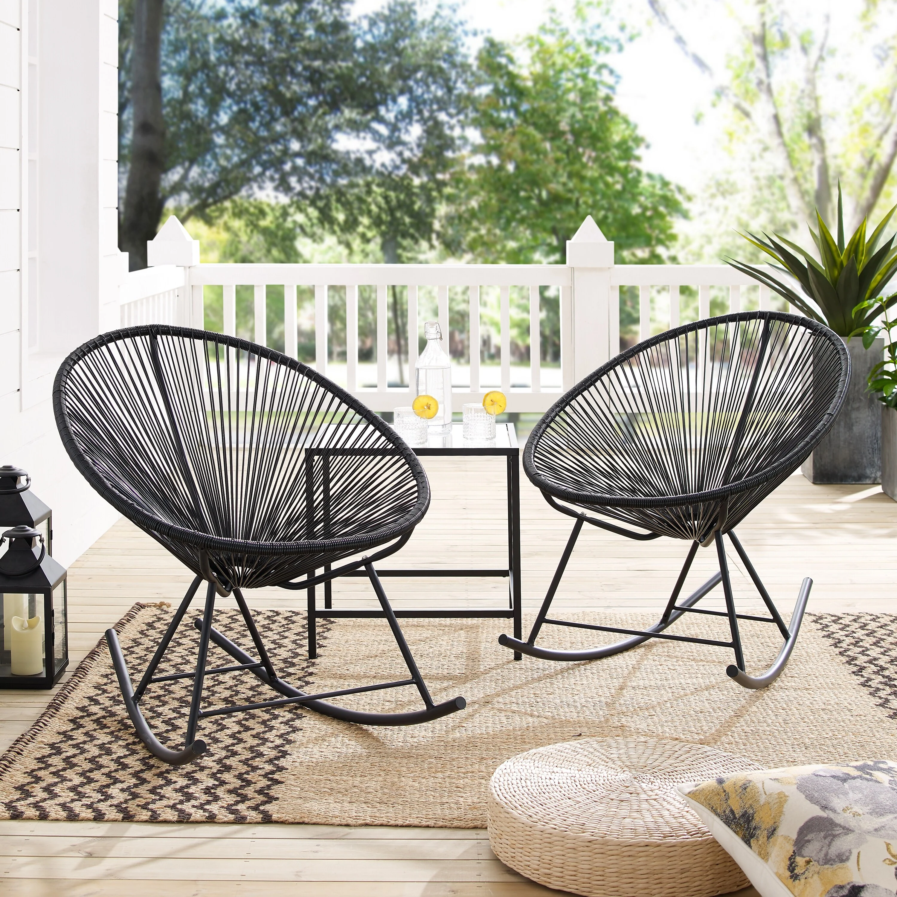 Corvus Sarcelles Modern Wicker Patio Rocking Bistro Chairs (Set of 2)
