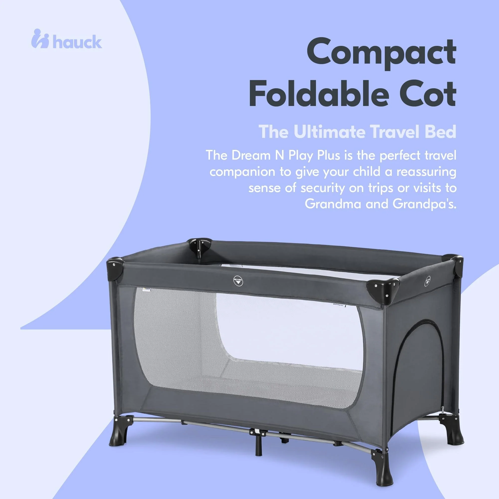 hauck Dream N Play Plus Travel Pack Cot, Babies & Toddlers up to 33 Pounds, Grey - 16.5