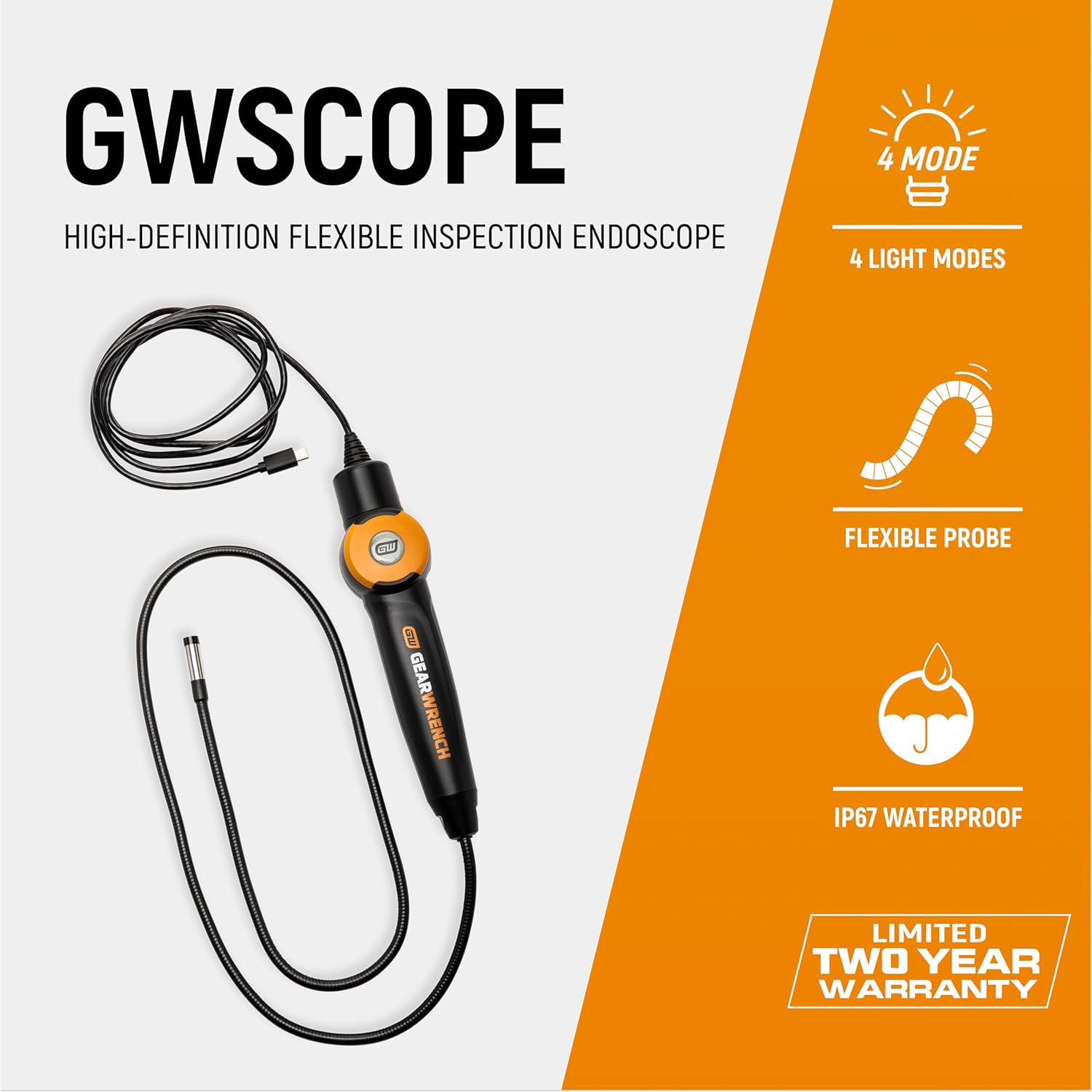 GEARWRENCH High-Definition Flexible Inspection Borescope | GWSCOPE
