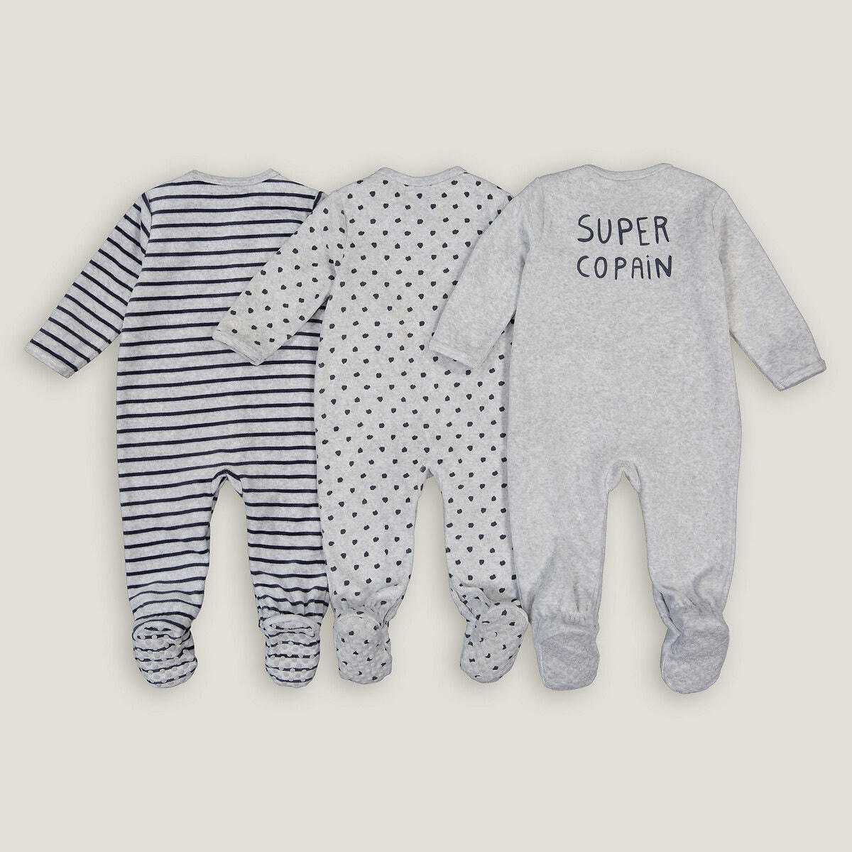 Lot de 3 pyjamas 1 pièce naissance en velours