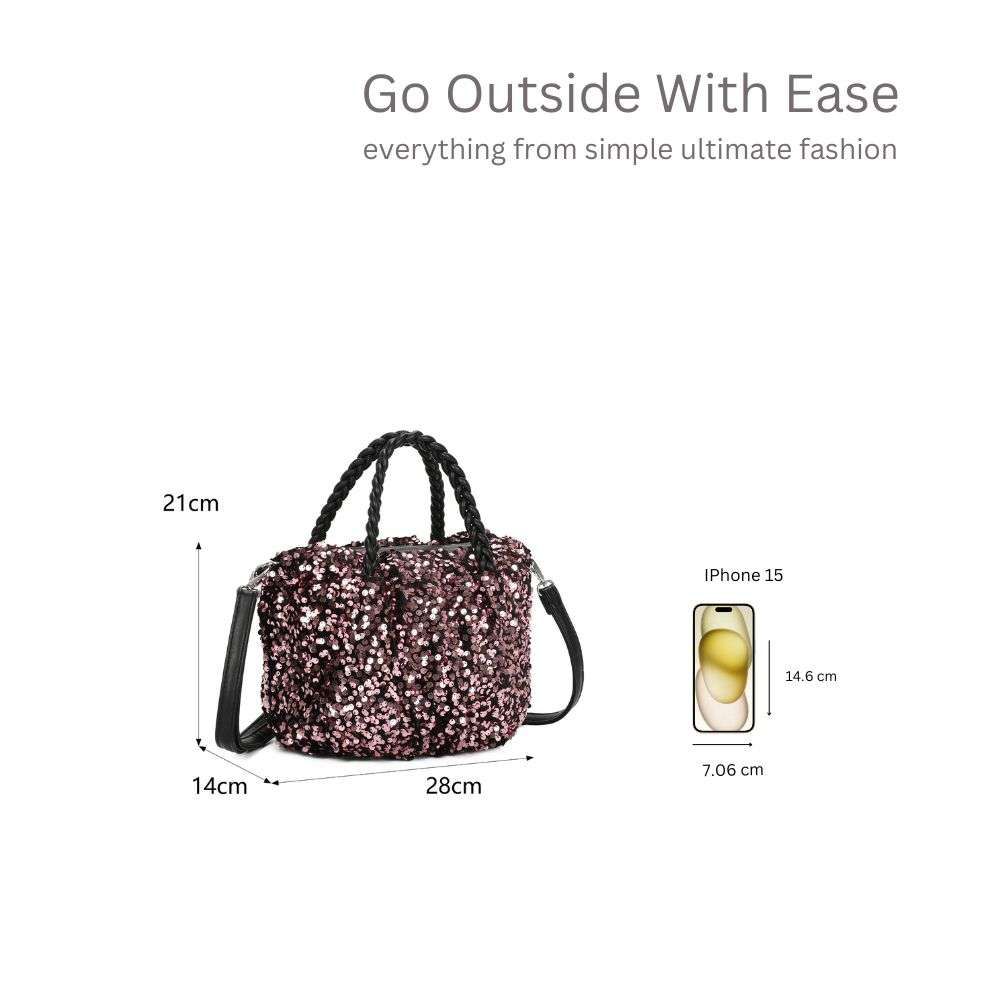Kitise Sparkling Sequins Braided Handle Shoulder Bag