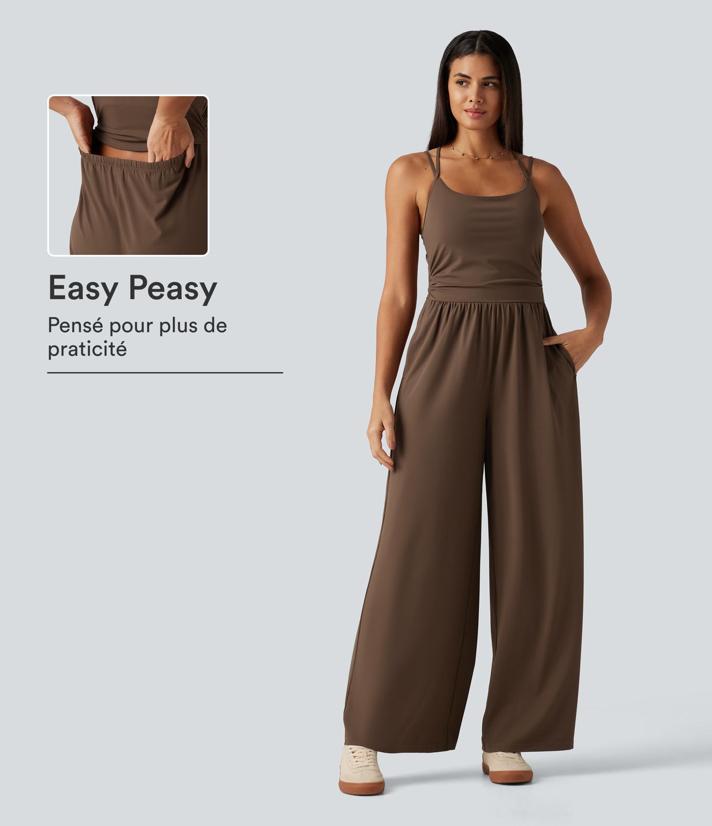 Combinaison accès facile Easy Peasy à encolure en U, sans manches, design croisé et coupe large avec poches et coussinets amovibles