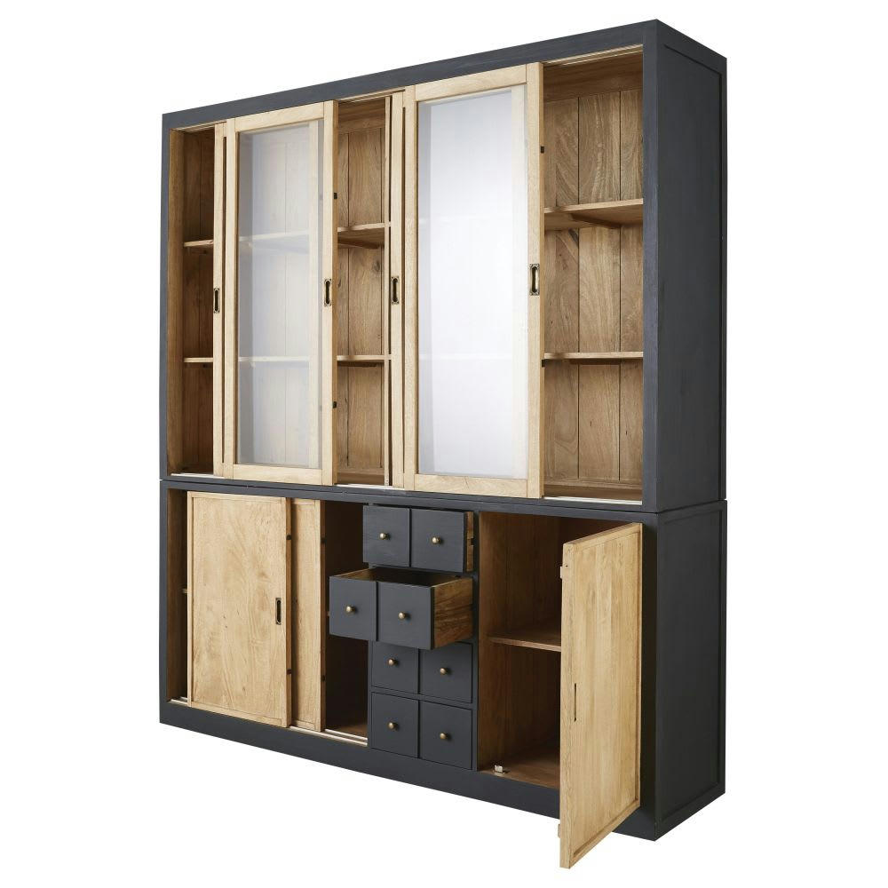 Cezanne - Vaisselier 7 portes en manguier massif et verre trempé