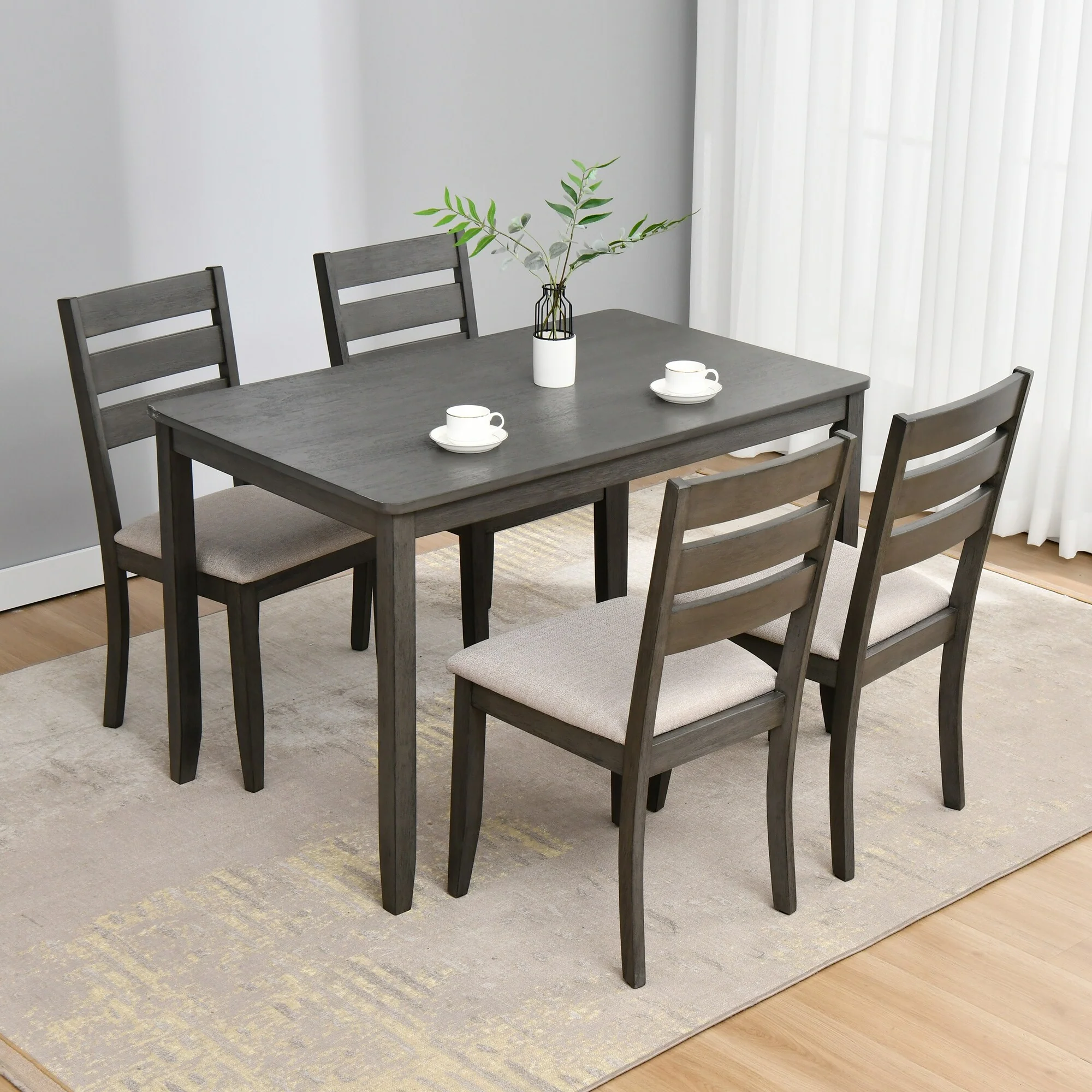 Slat Back Wood Dining Chairs Set of 4