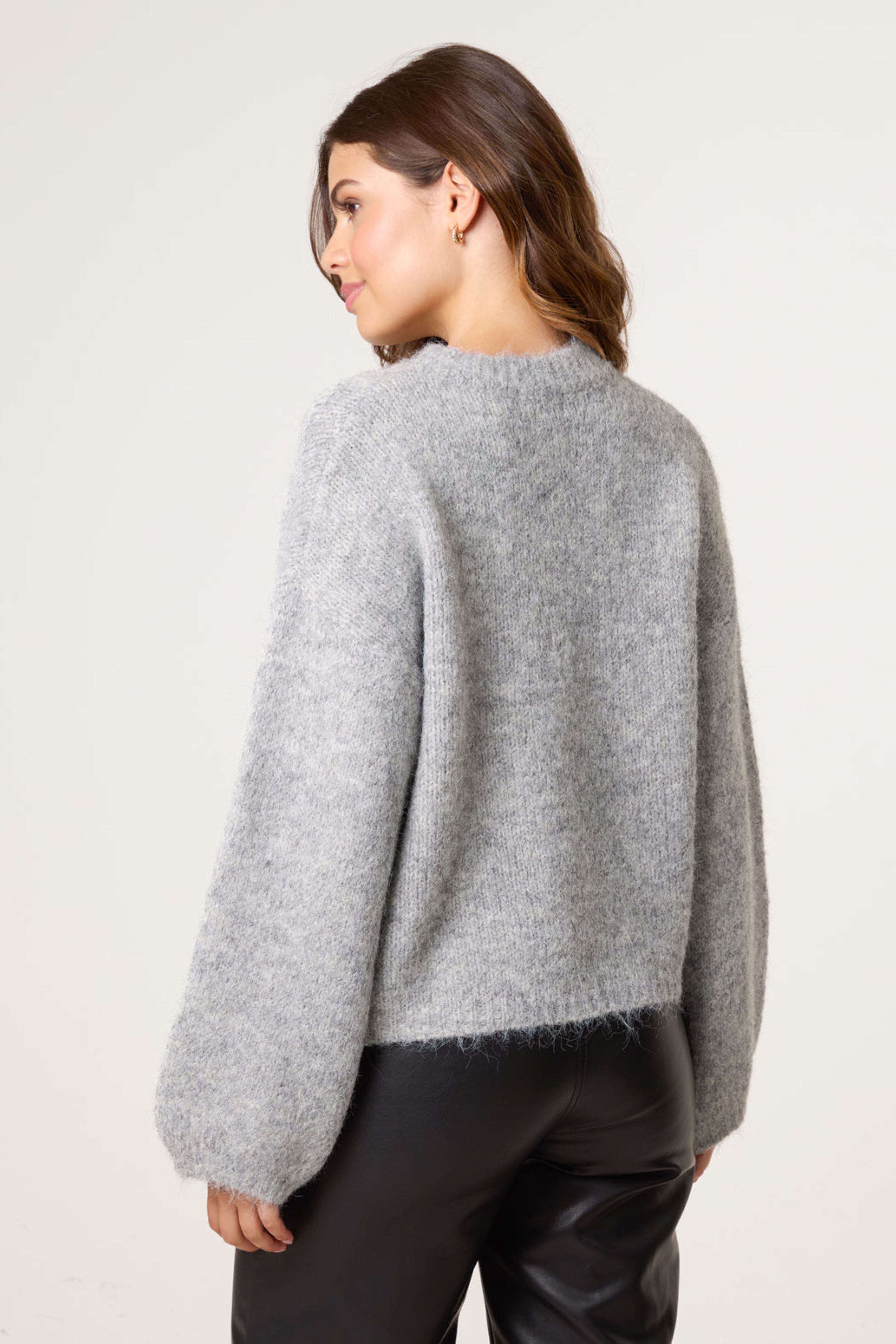 Blue Vanilla Grey Flower Embellished Jumper