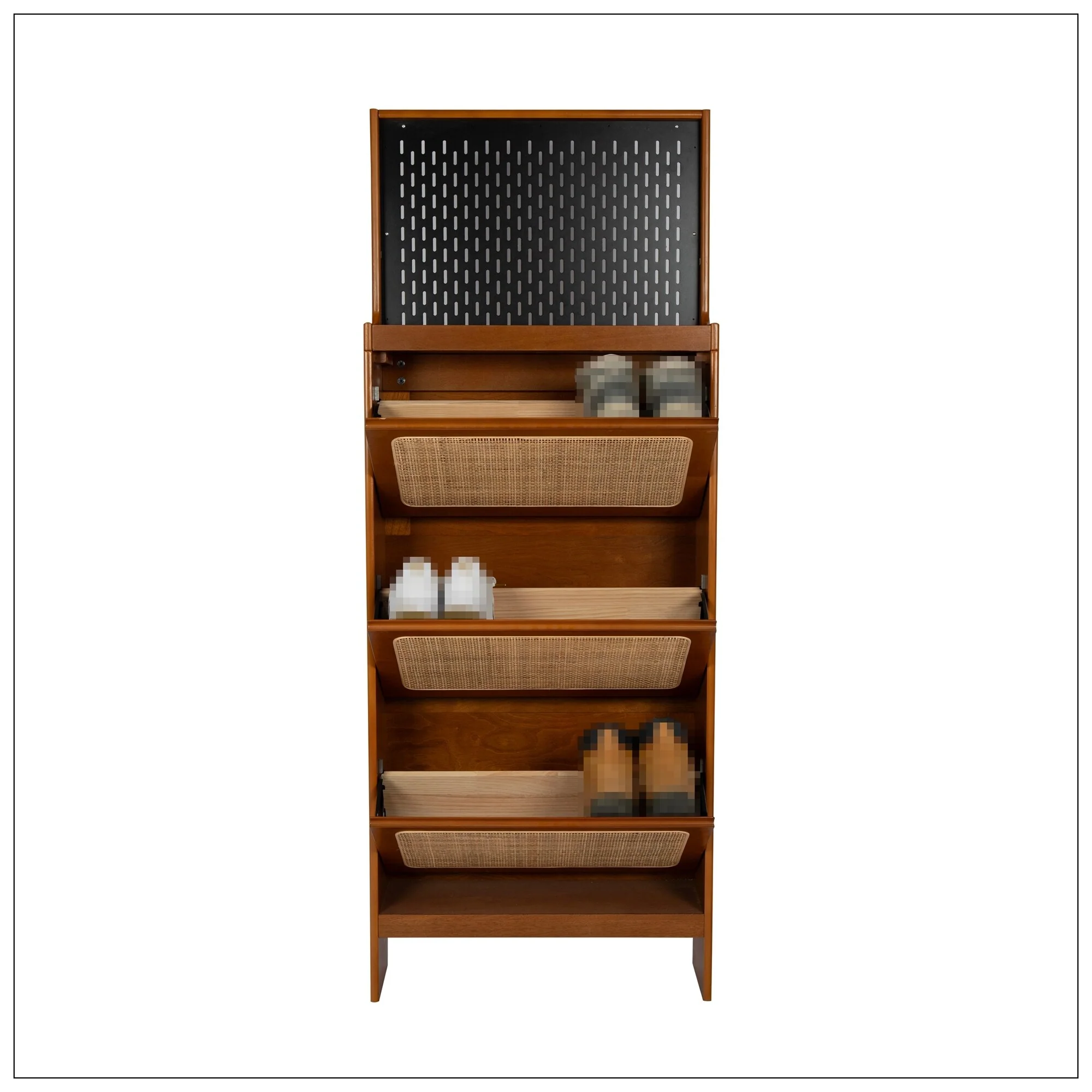 Rattan Shoe Cabinet with 3 Flip Drawers for Entryway