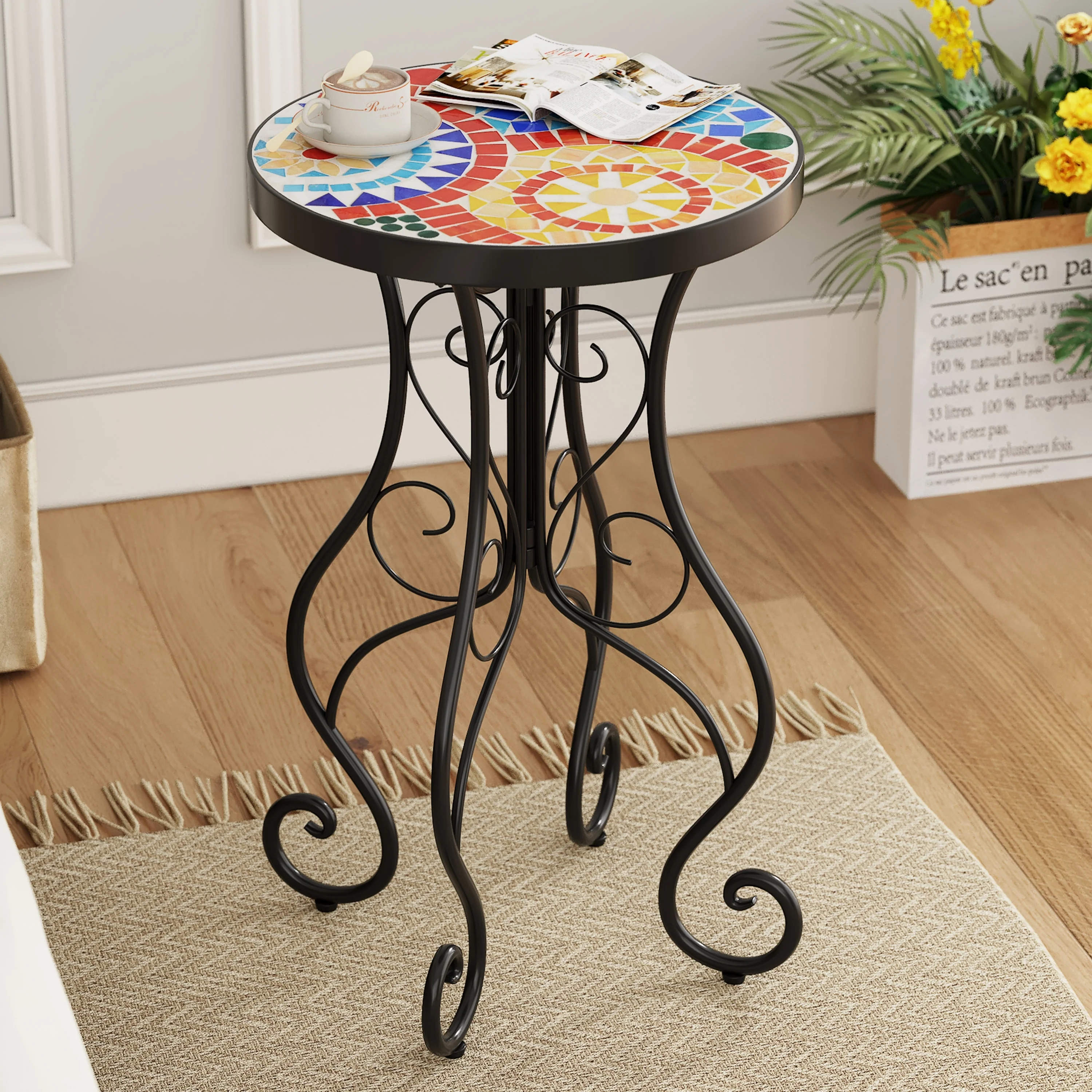 Christopher Knight Home - Camille Ceramic Tile and Iron Outdoor Side Table with French Country Charm