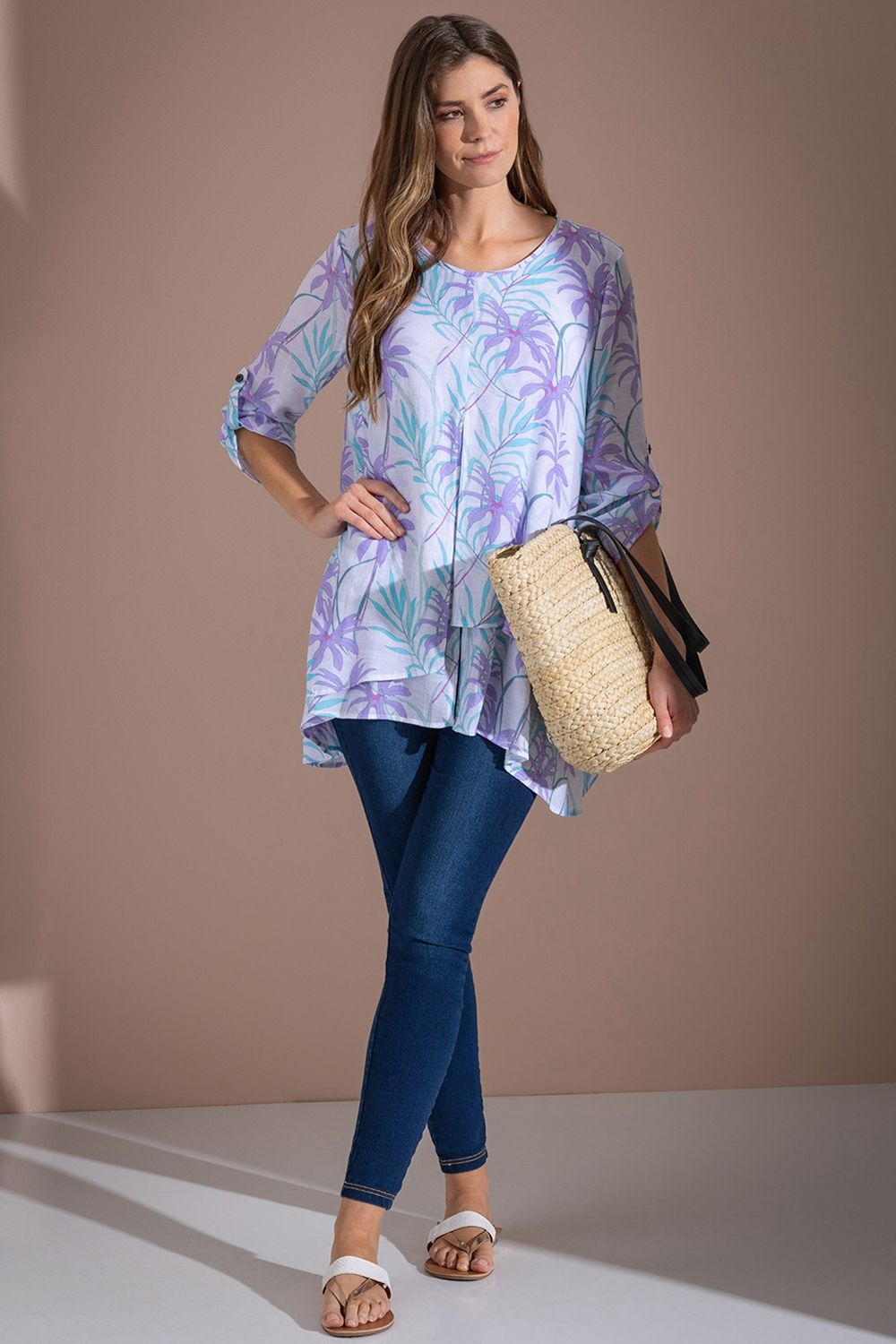 Klass. Layered Botanical Print Tunic Top