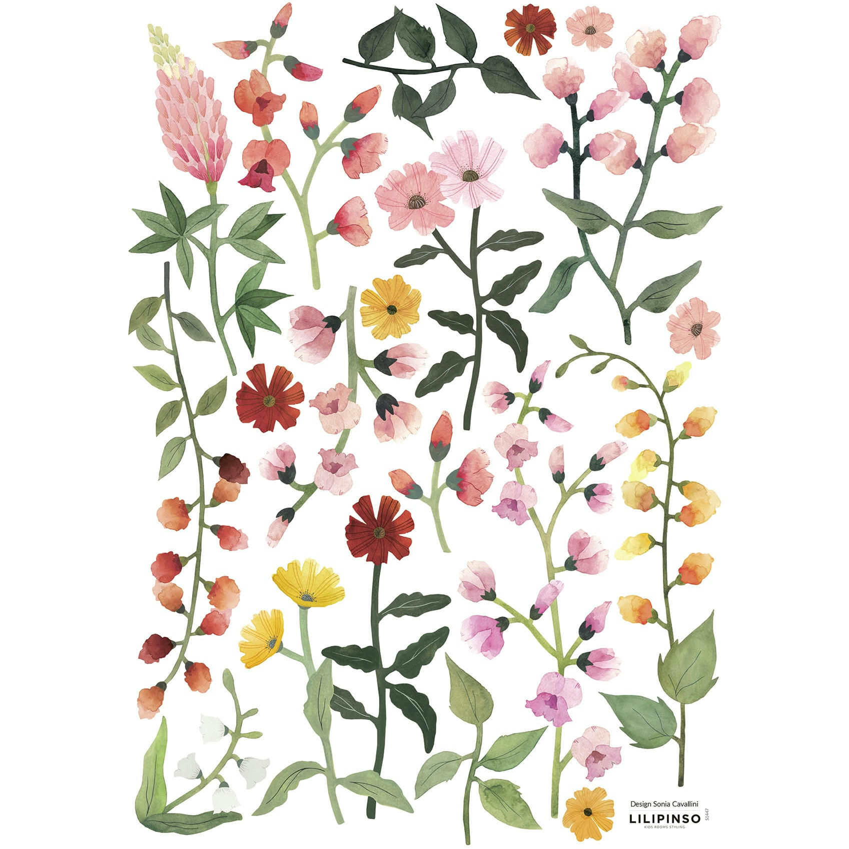 QUEYRAN - Stickers fleurs des champs en Vinyle Multicolore 29.7x42 cm