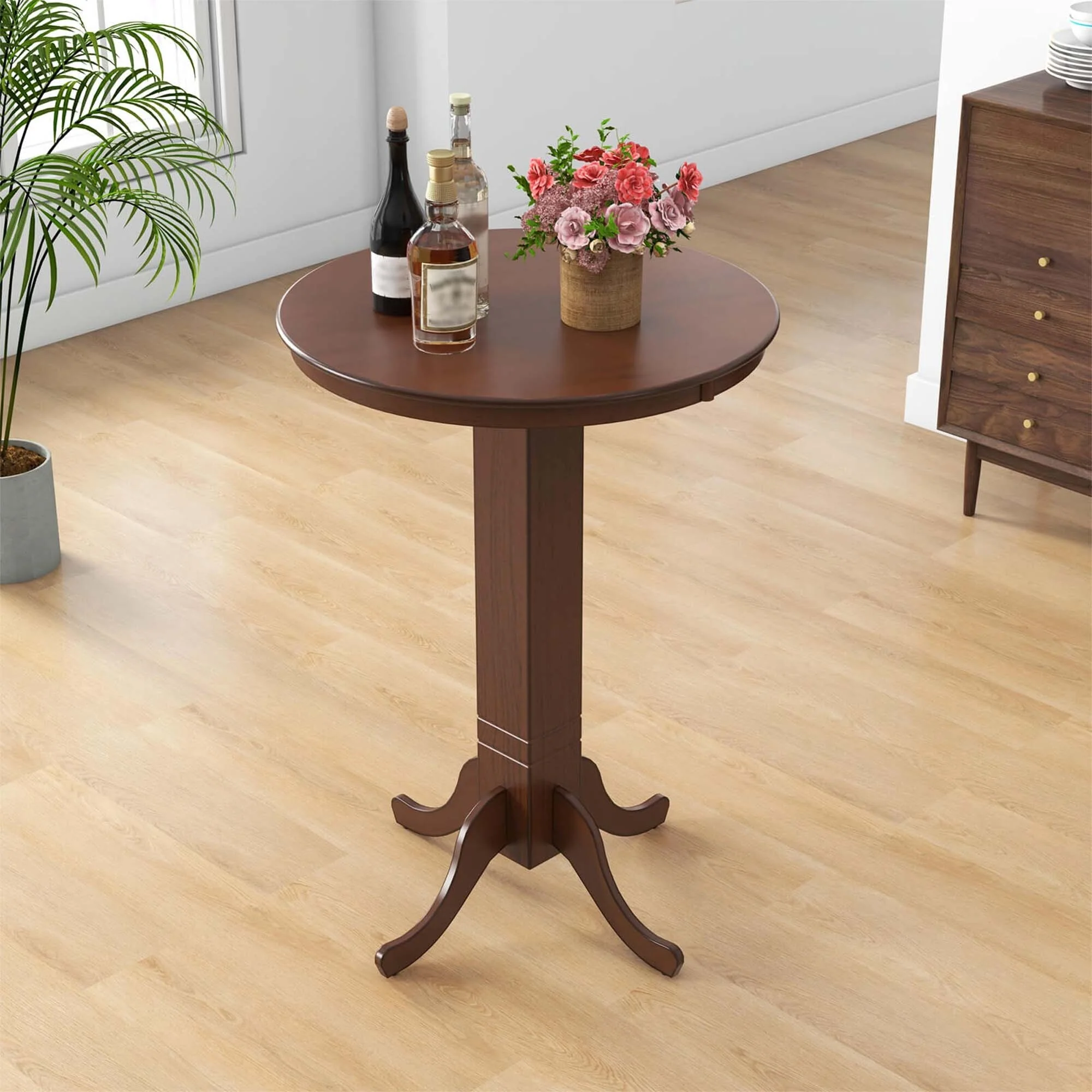 Costway 30 Inch Wood Pub Round Dining Table with Pedestal Base Kitchen - See Details